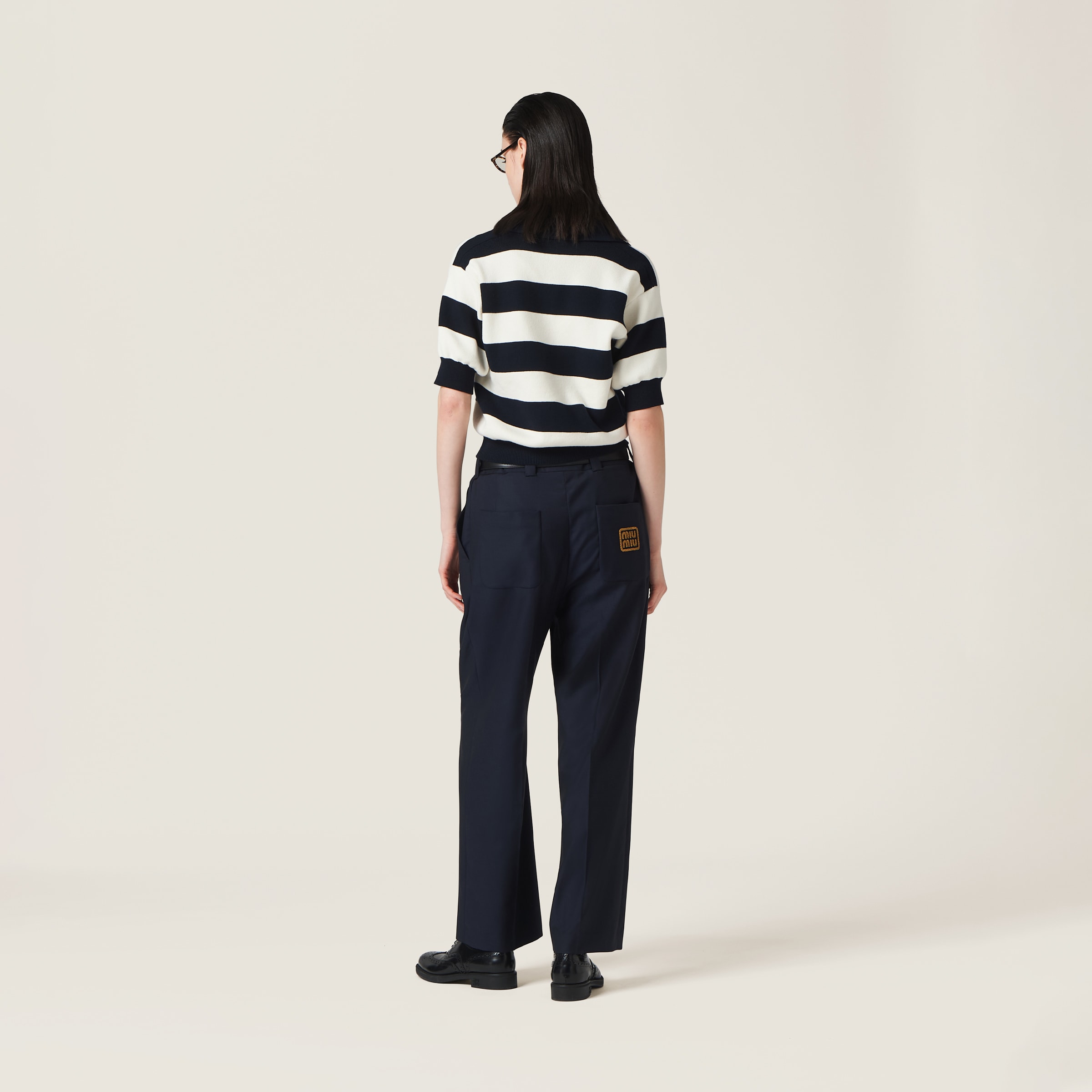 Shop Miumiu Batavia Pants In Navy