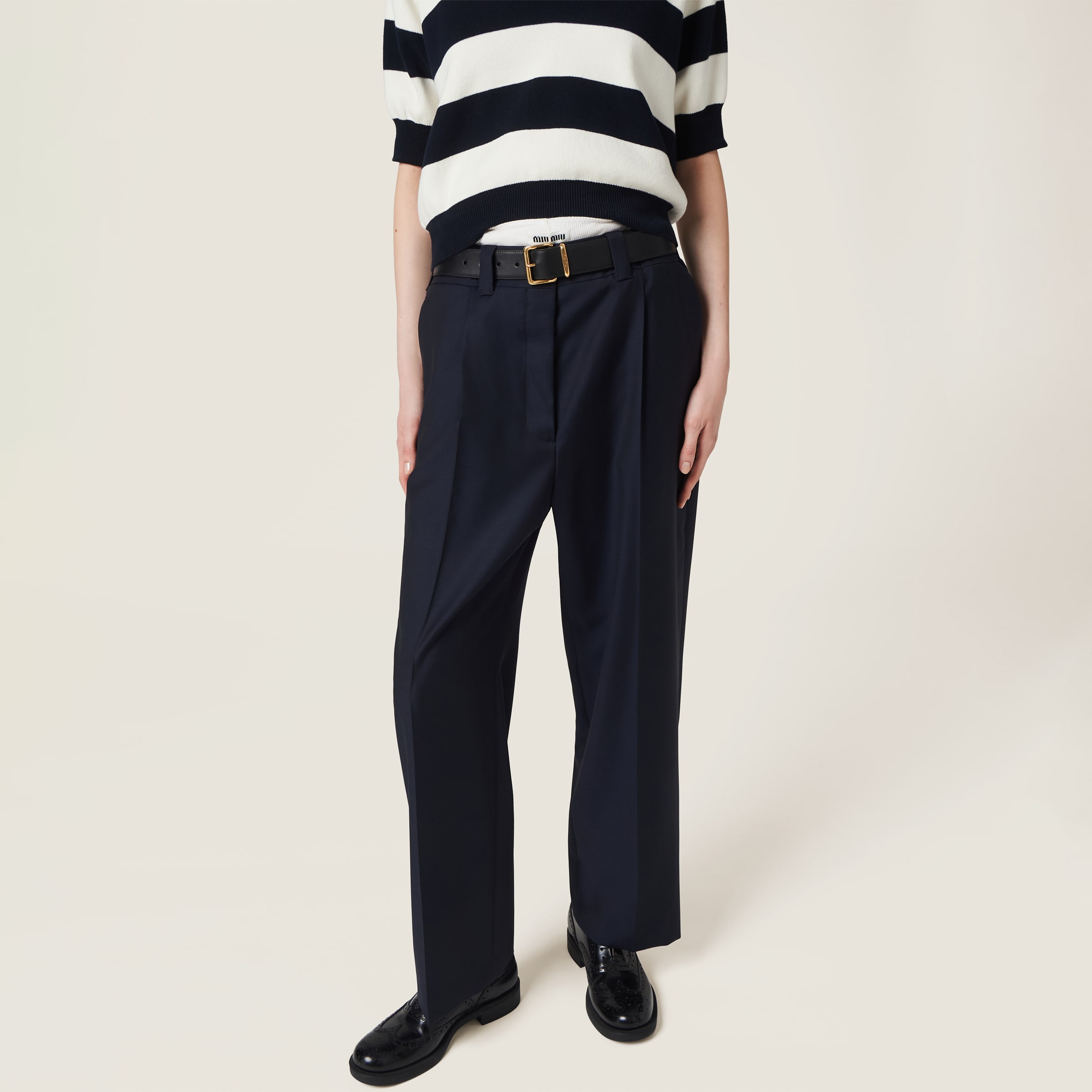 Shop Miumiu Batavia Pants In Navy