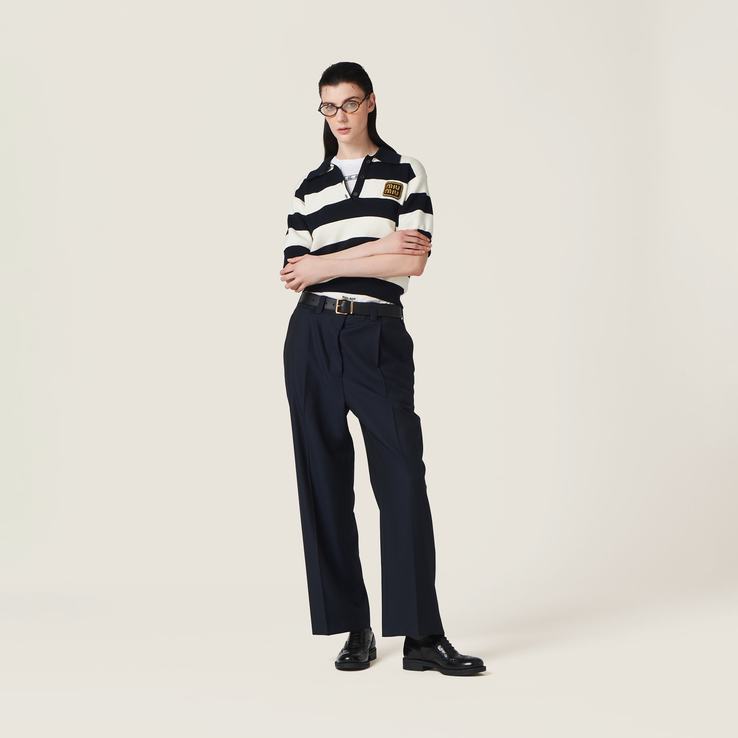 Shop Miumiu Batavia Pants In Navy