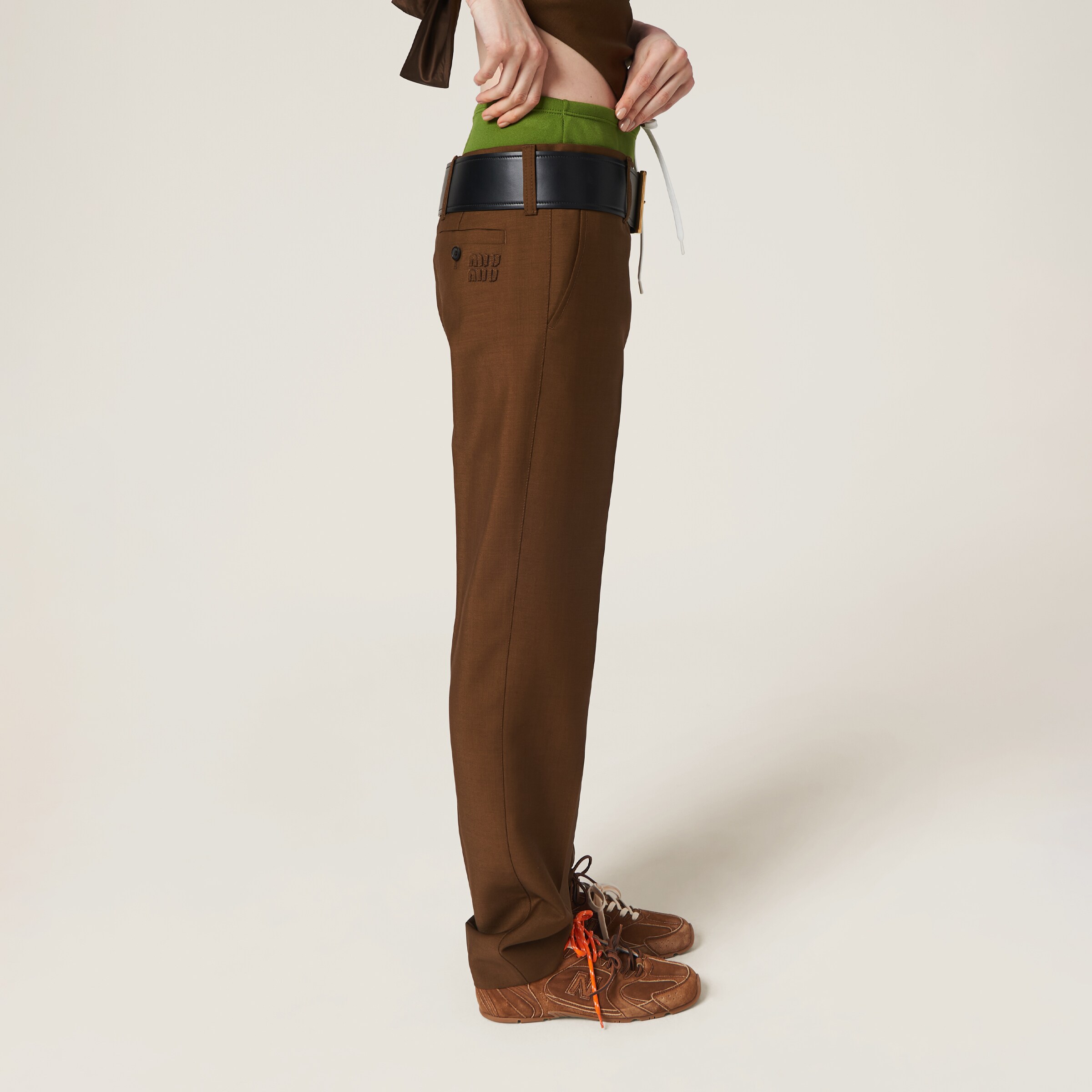 Shop Miumiu Mohair Pants In Date Brown