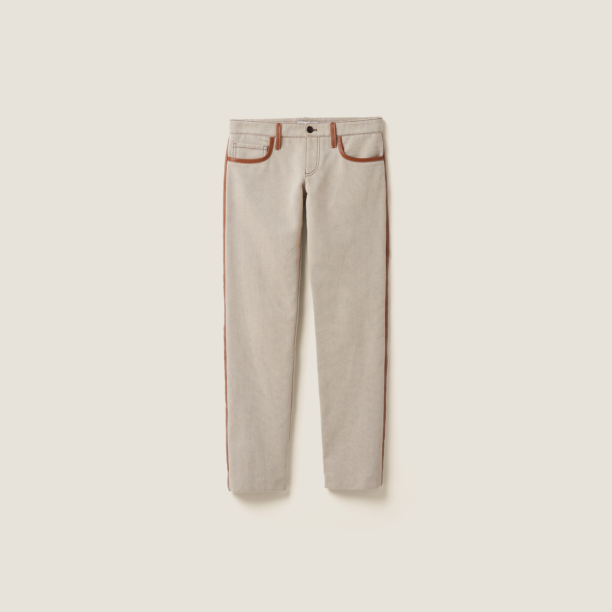 Miu Miu Canvas Pants In Beige/cognac