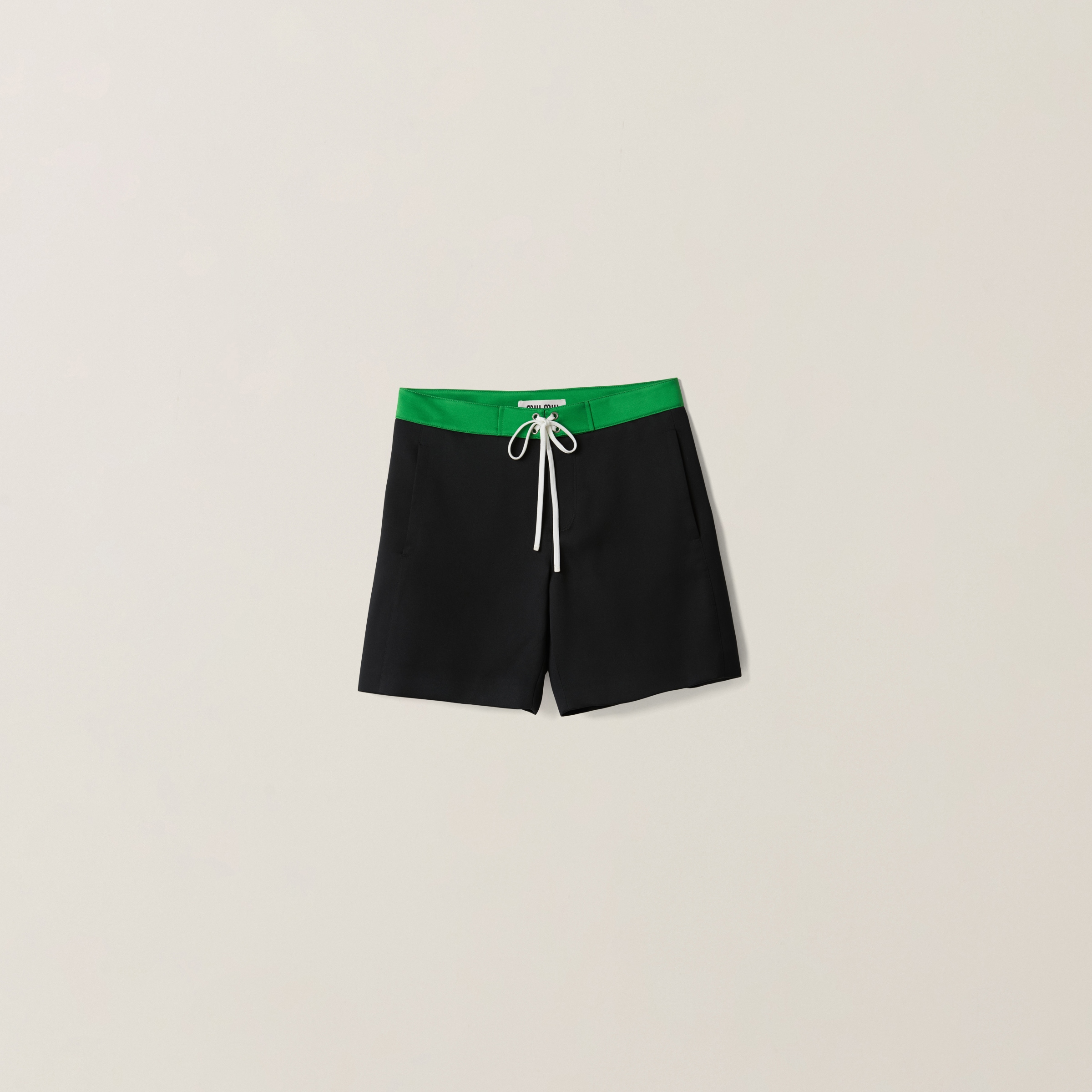 Miumiu Satin Bermudas In Black/grass Green