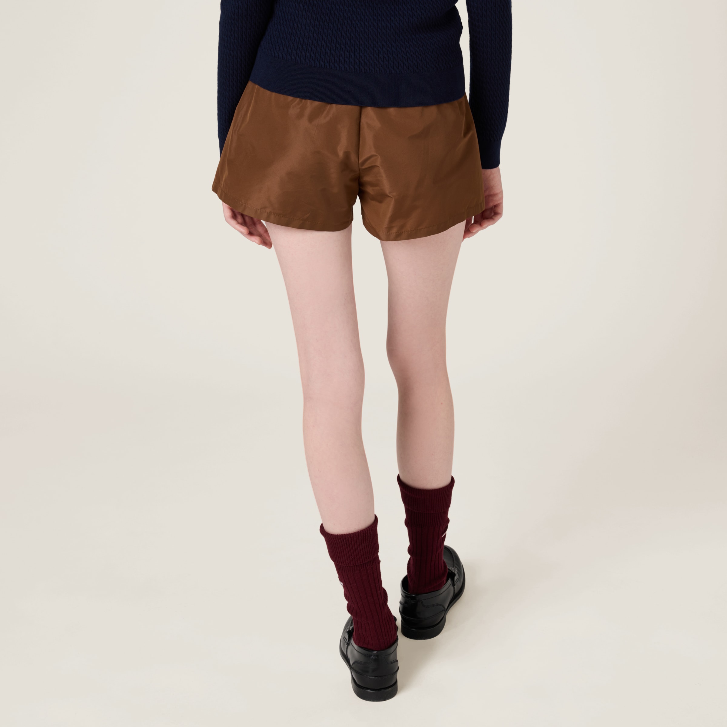 Miu Miu Technical Fabric Shorts In Cocoa Brown