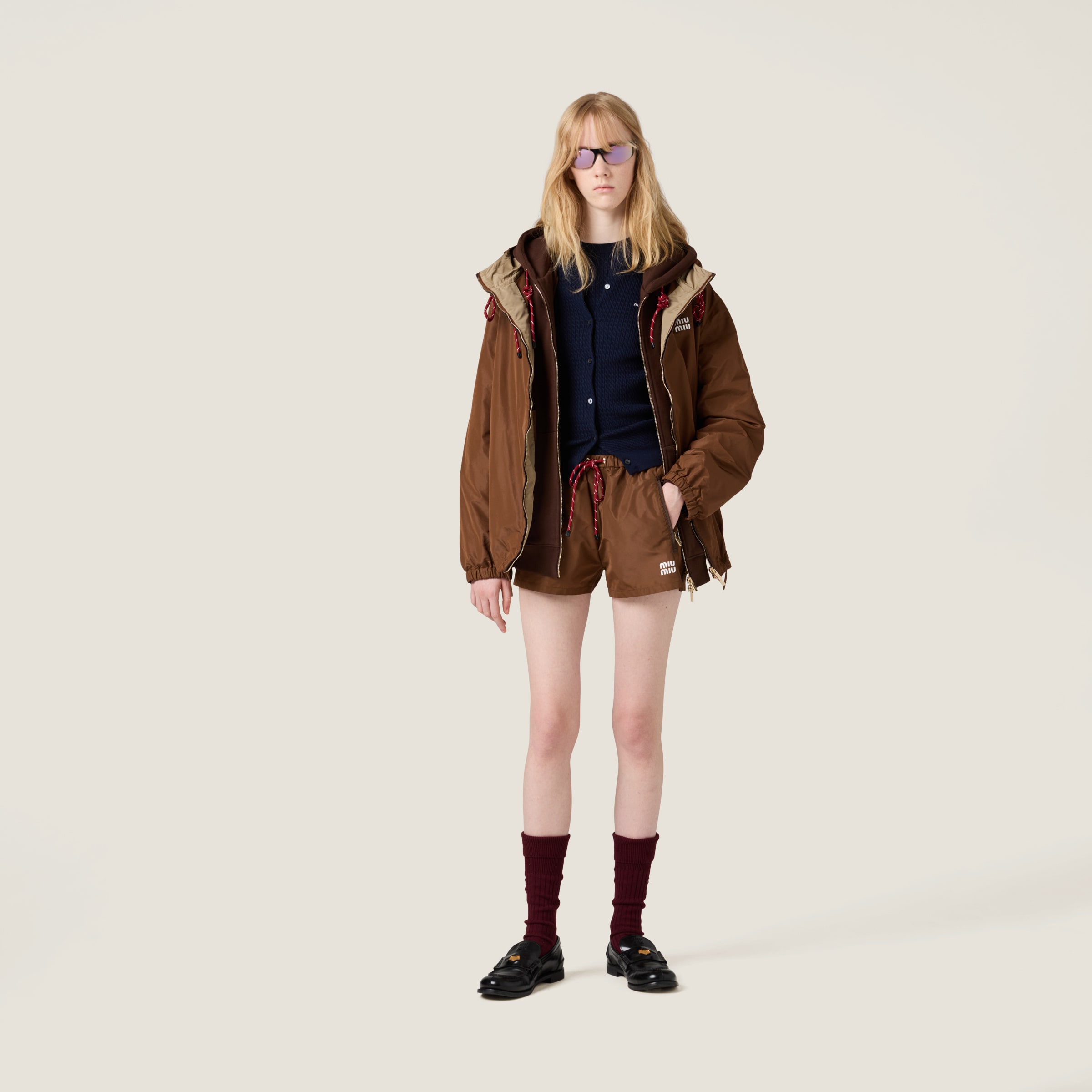 Miu Miu Technical Fabric Shorts In Cocoa Brown