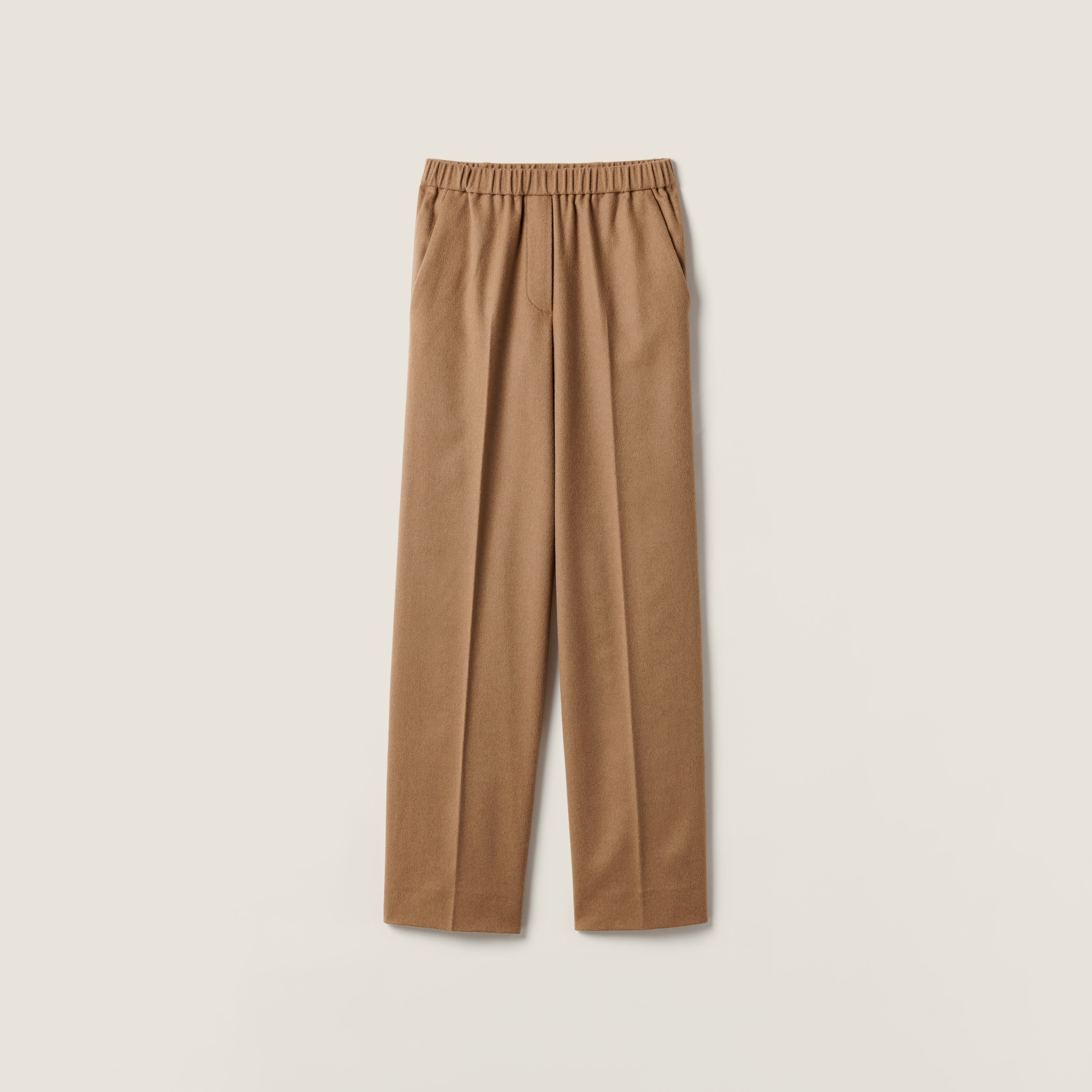 Miu Miu Camel Hair Drawstring Pants In Gold