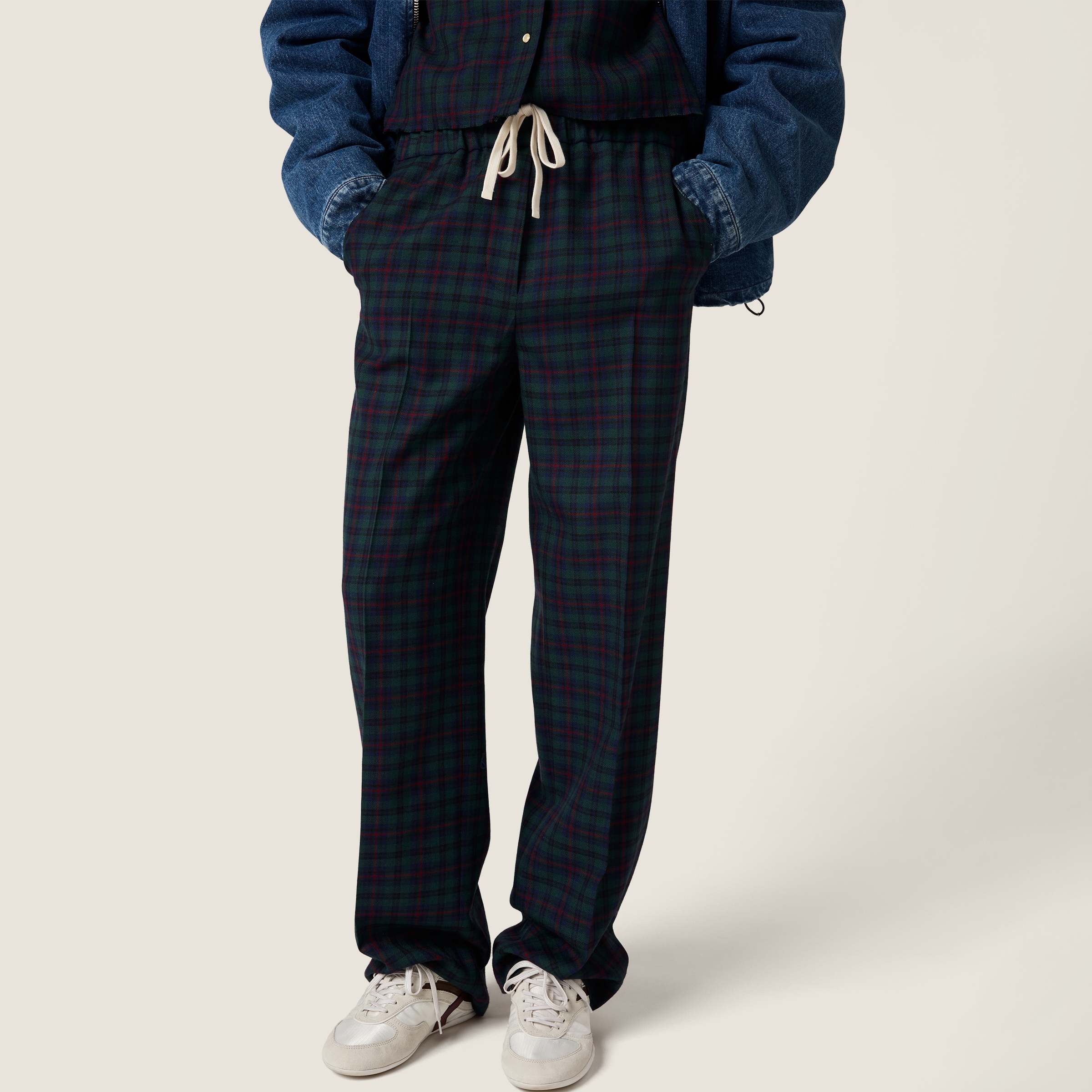 ブルー/グリーン チェック柄 パンツ | Miu Miu