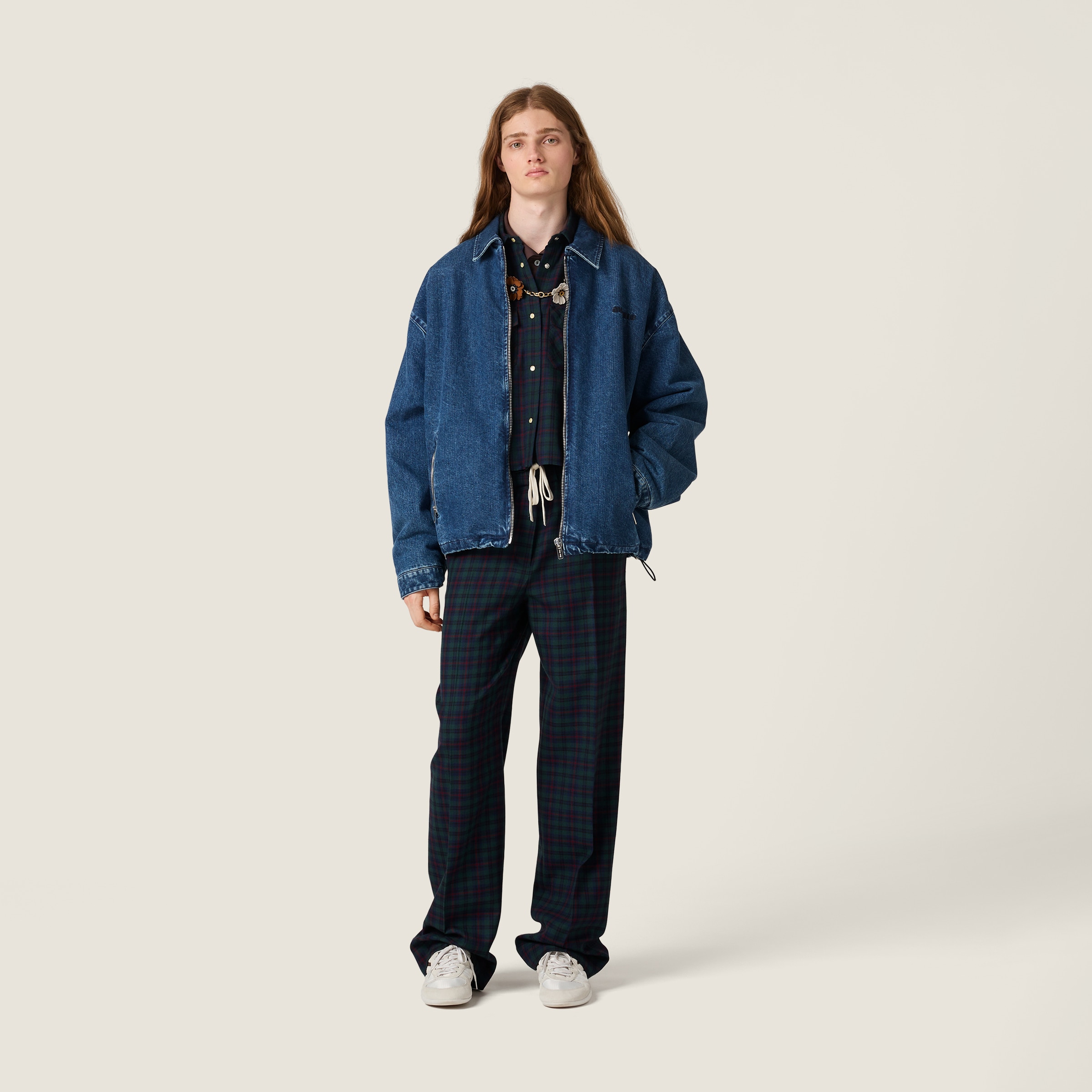 Miu Miu Plaid Pants In Black