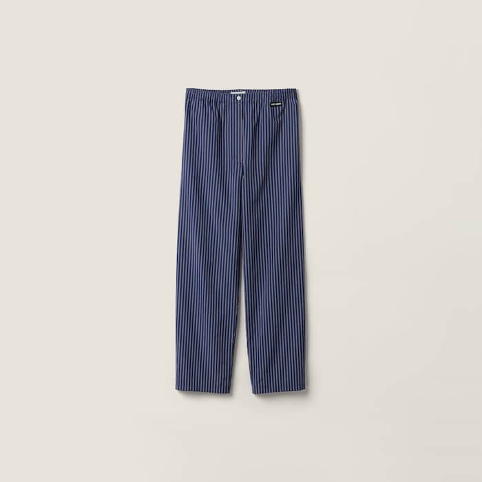 パンツ Miu Miu Midnight Blue Batavia Pant Baltic Blue Jacquard Stripe Poplin Pajama Pants | Miu Miu