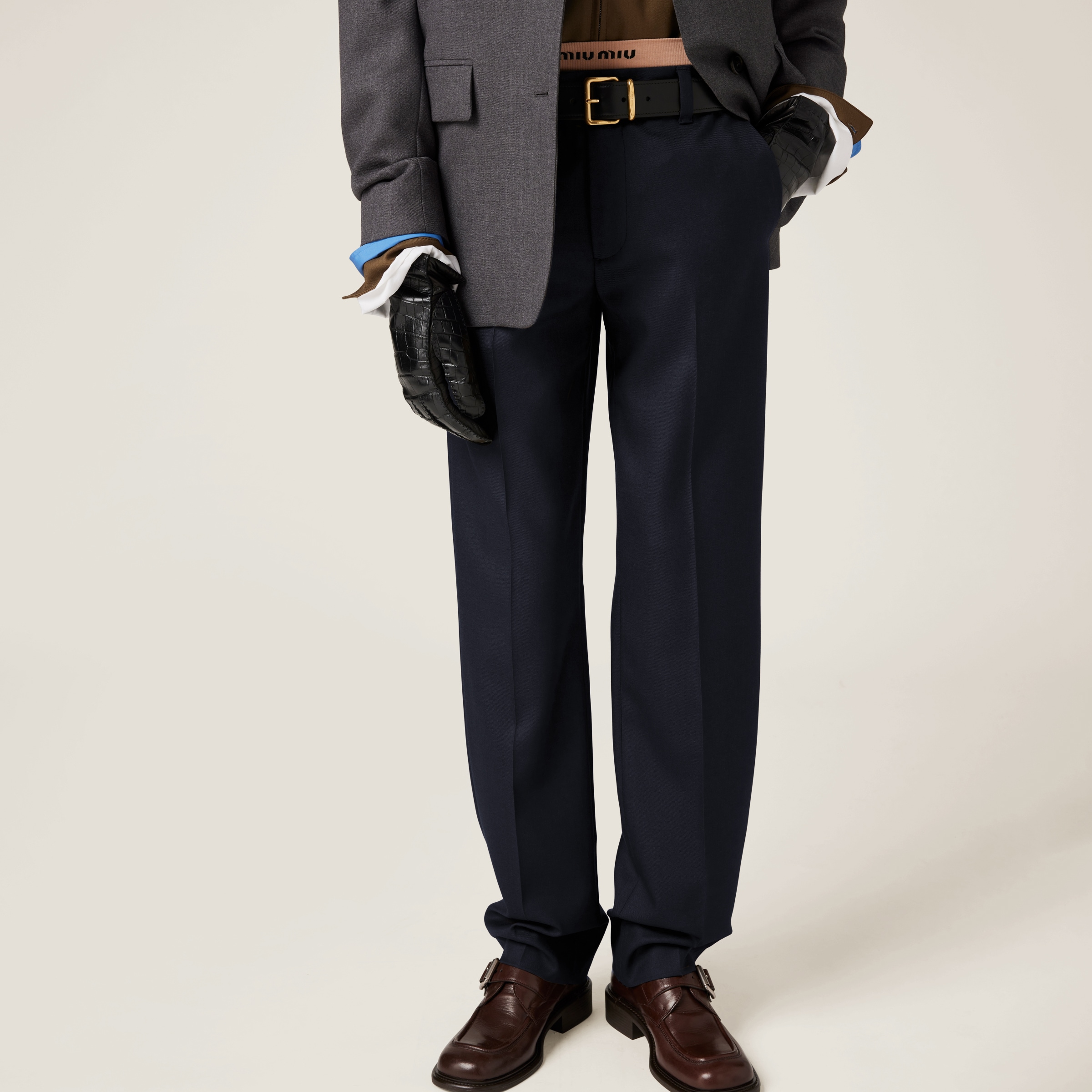 Miu Miu Gabardine Pants In Navy