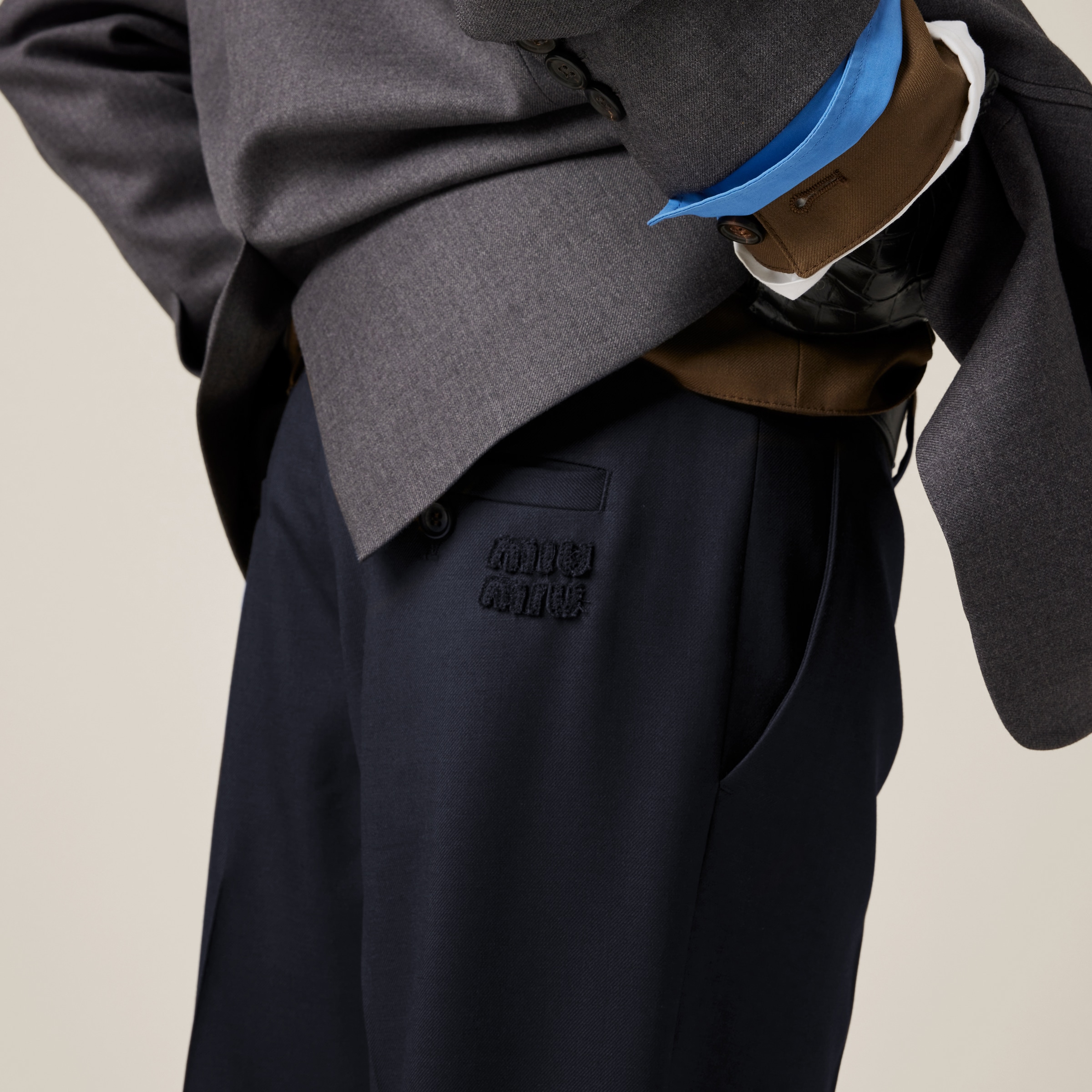 【送料&関税込】Miu Miu Navy Blue Gabardine Pant Navy Gabardine Pants | Miu Miu