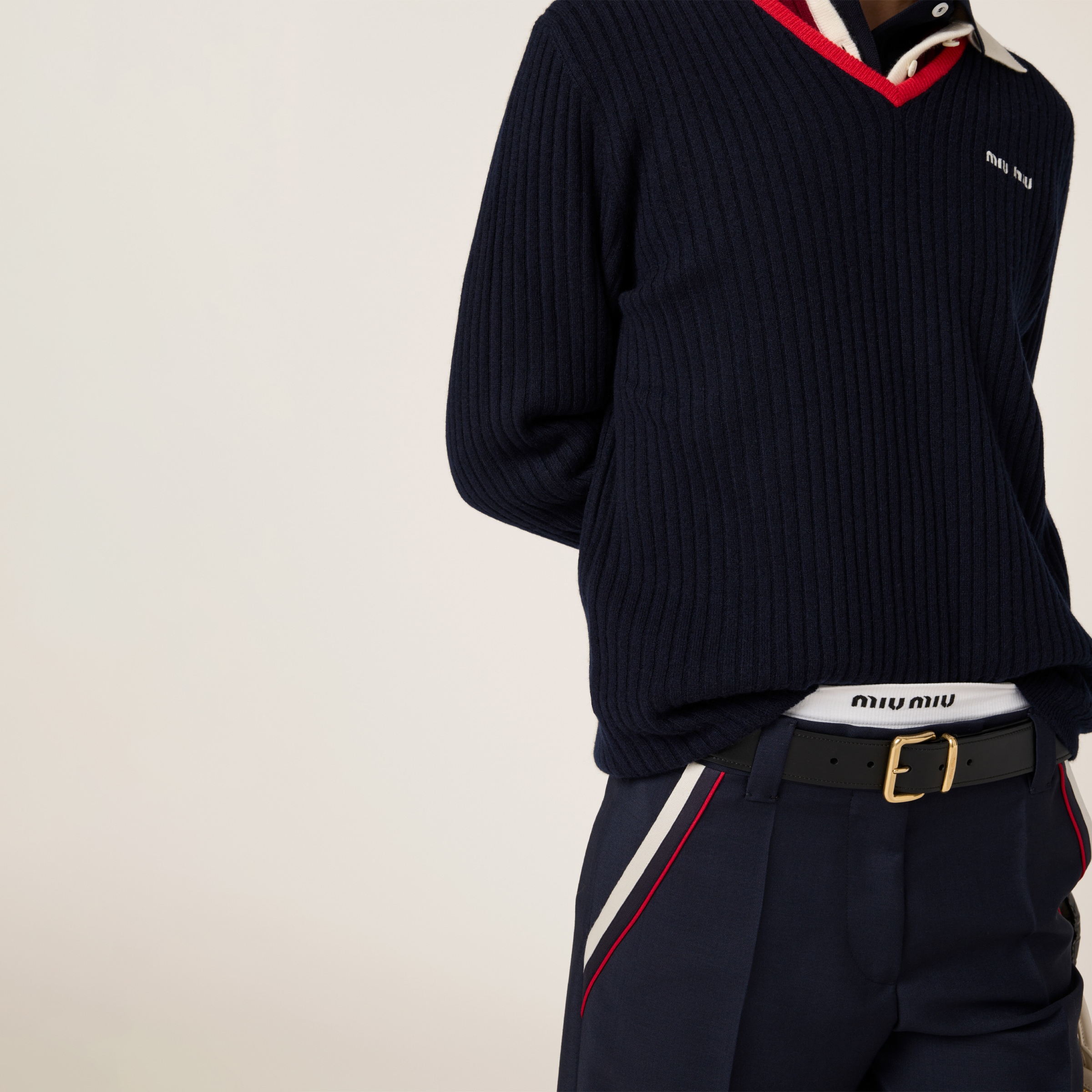 Navy Kid Mohair Pants | Miu Miu