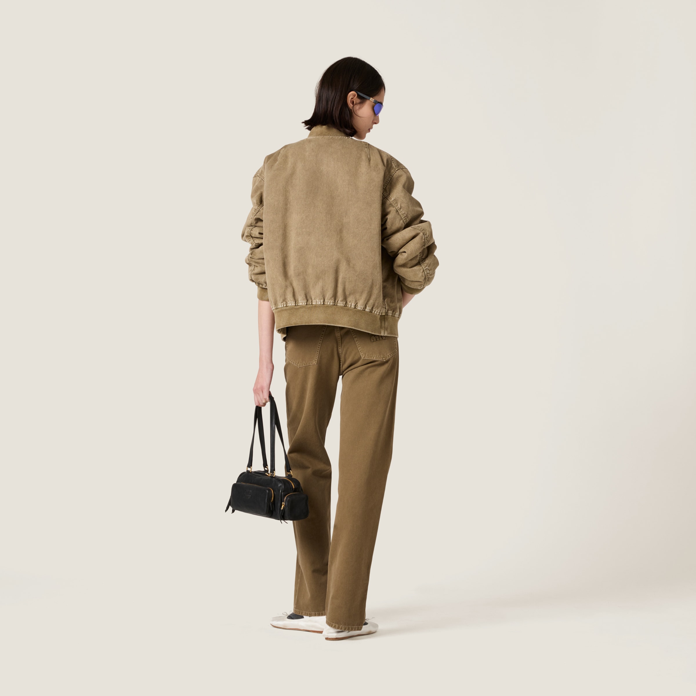Miu Miu Garment-dyed Gabardine Pants In Tundra