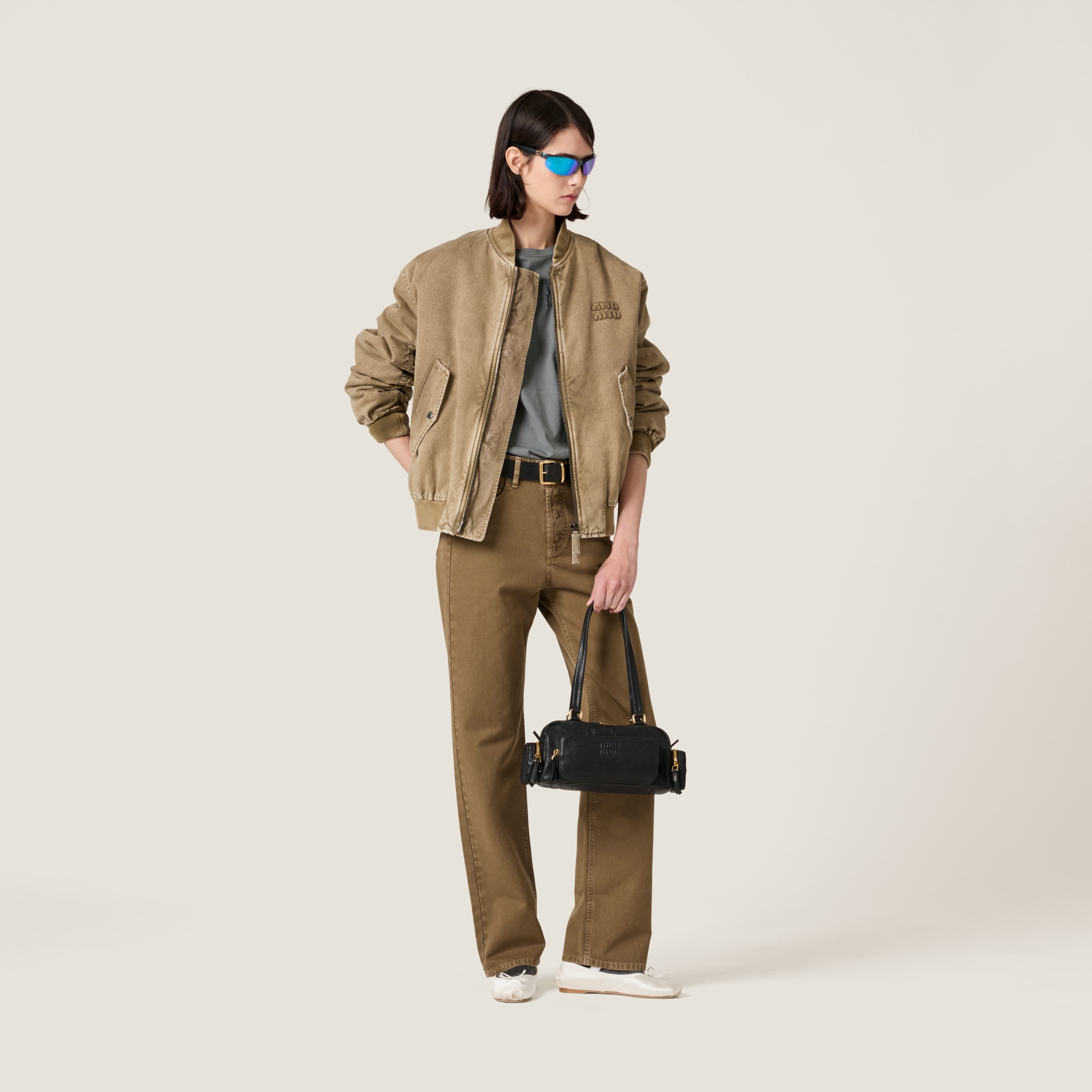Miu Miu Garment-dyed Gabardine Pants In Tundra