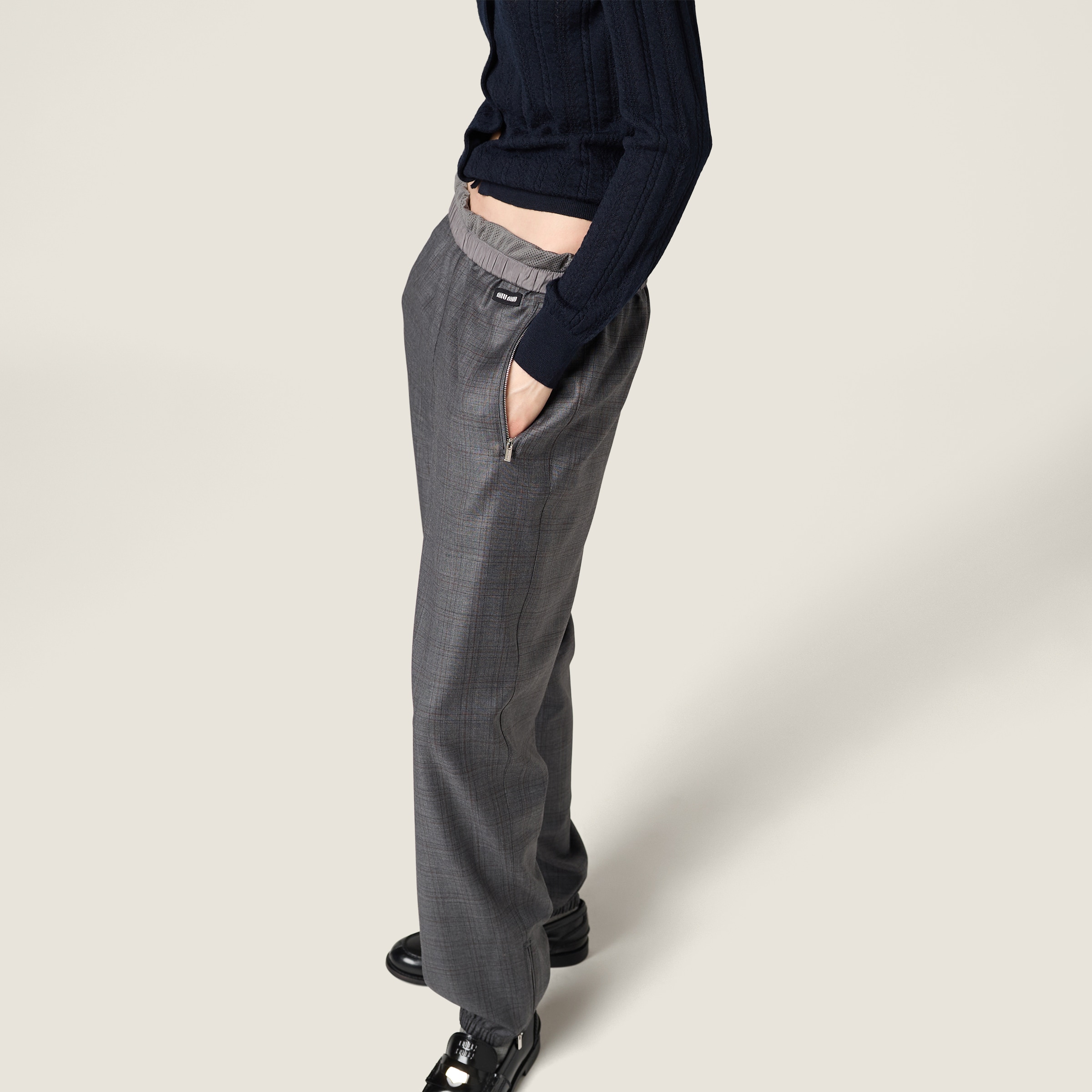 Miu Miu Prince Of Wales Checked Joggers In Gray