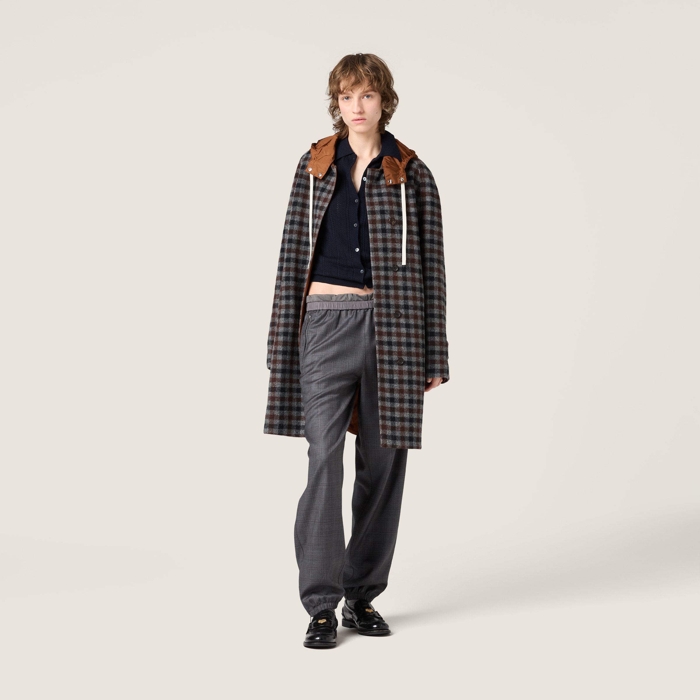 Miu Miu Prince Of Wales Checked Joggers In Gray
