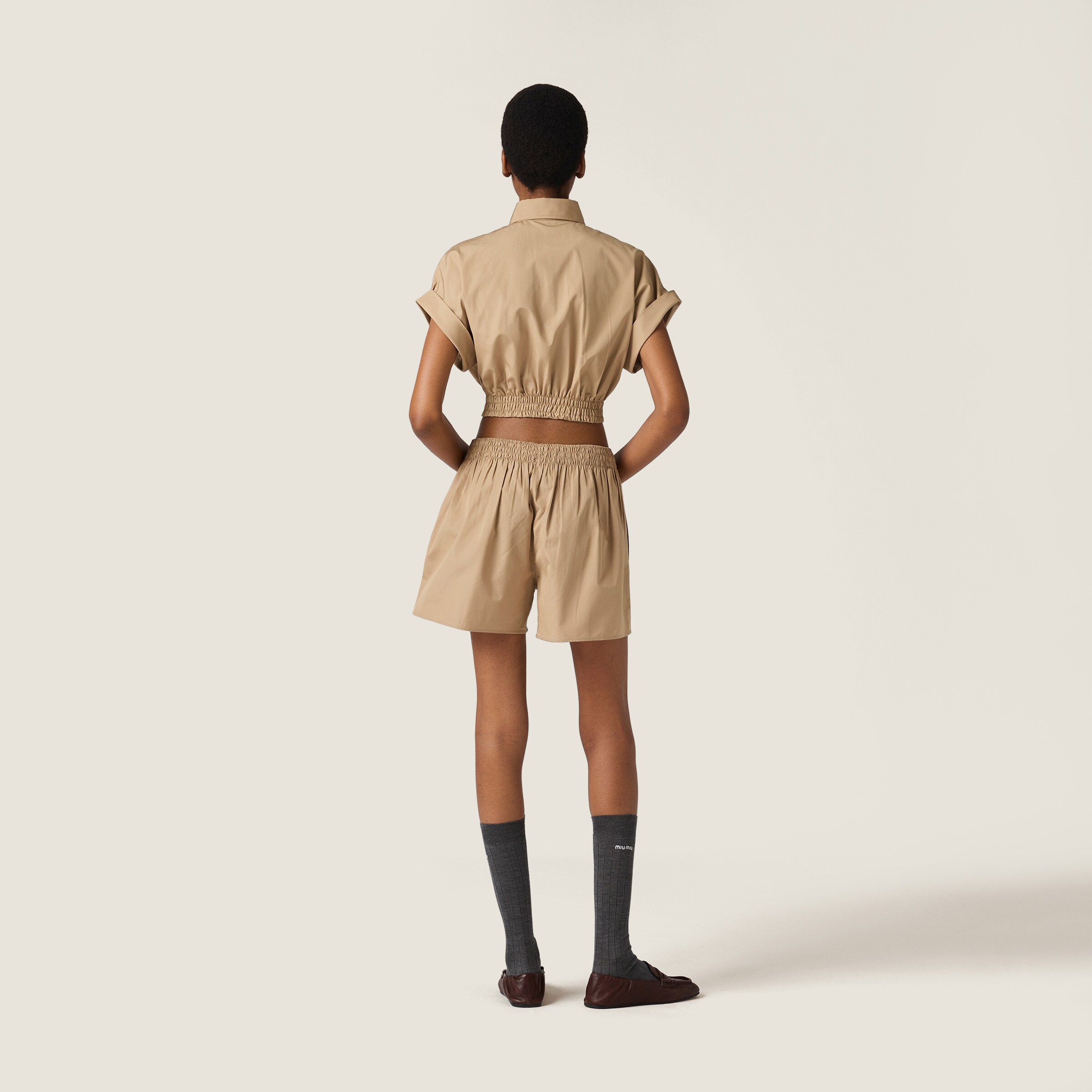 Miu Miu Poplin Shorts In Brown