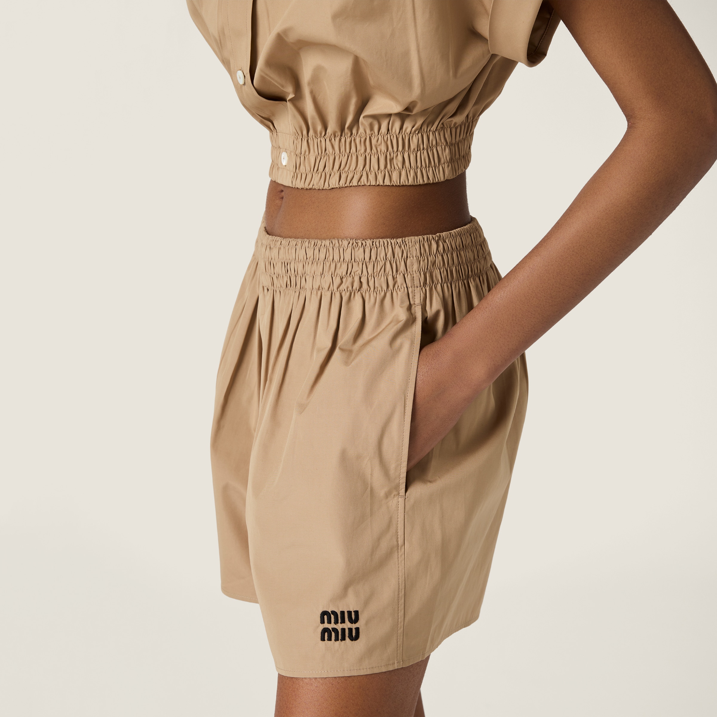 Miu Miu Poplin Shorts In Brown