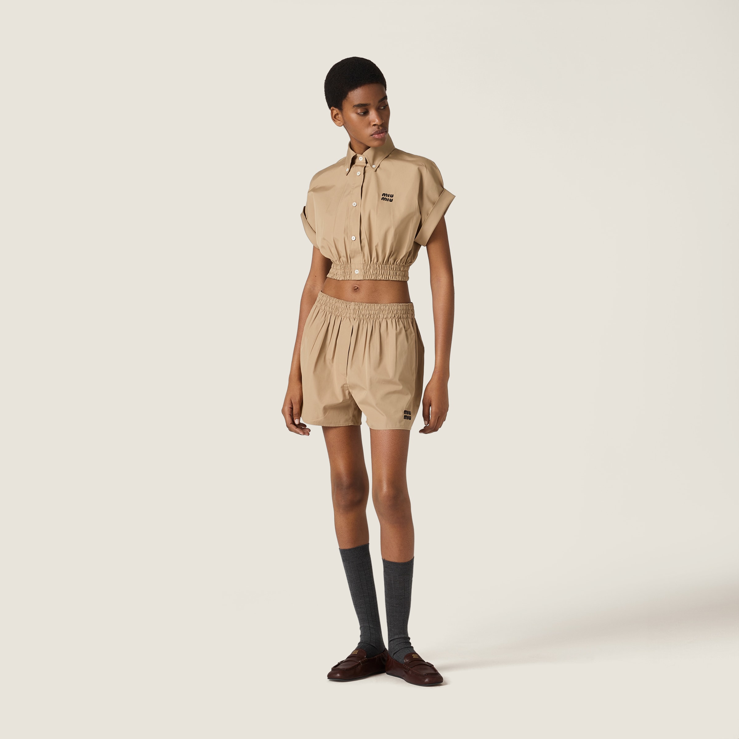 Miu Miu Poplin Shorts In Brown