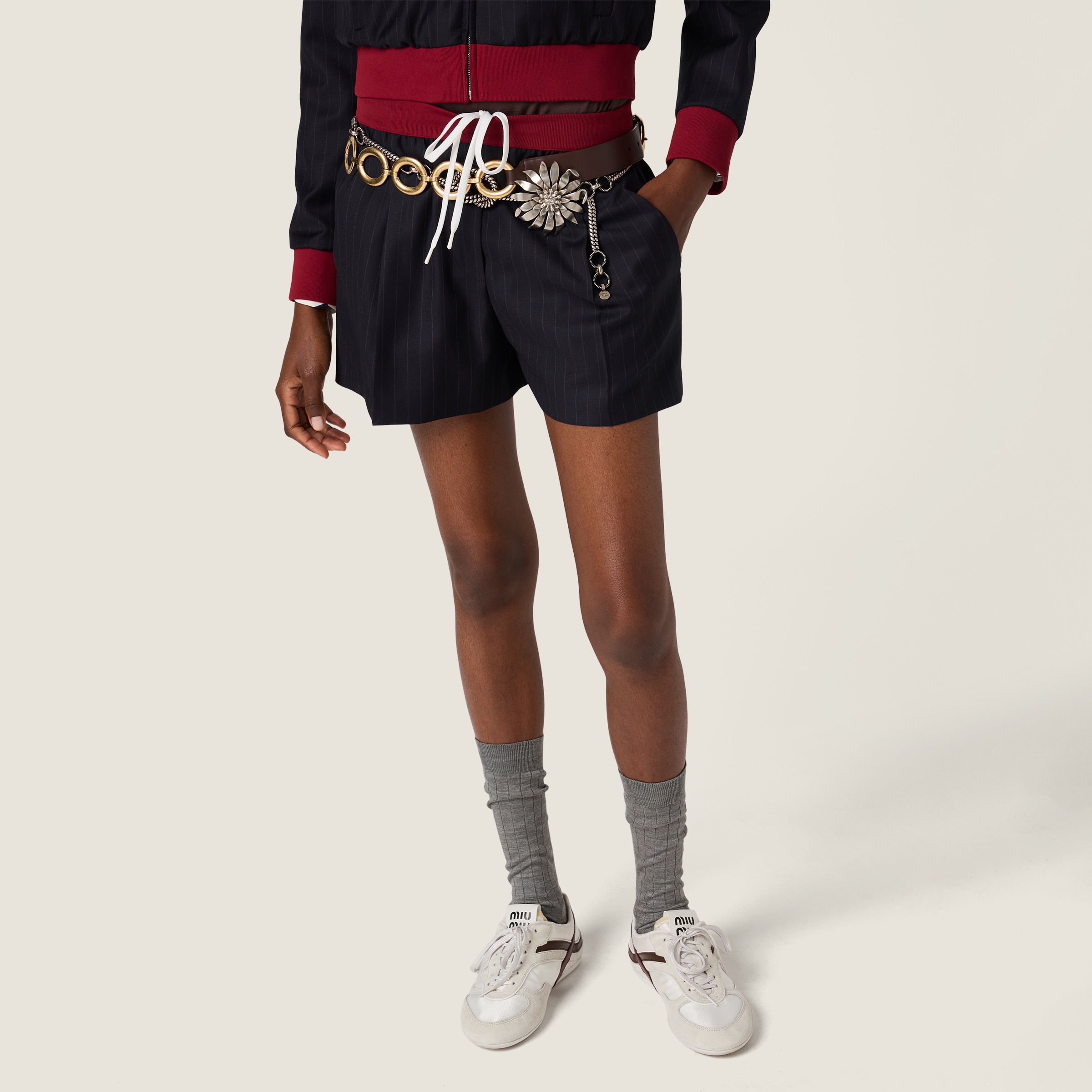 Miu Miu Pinstripe Shorts In Black