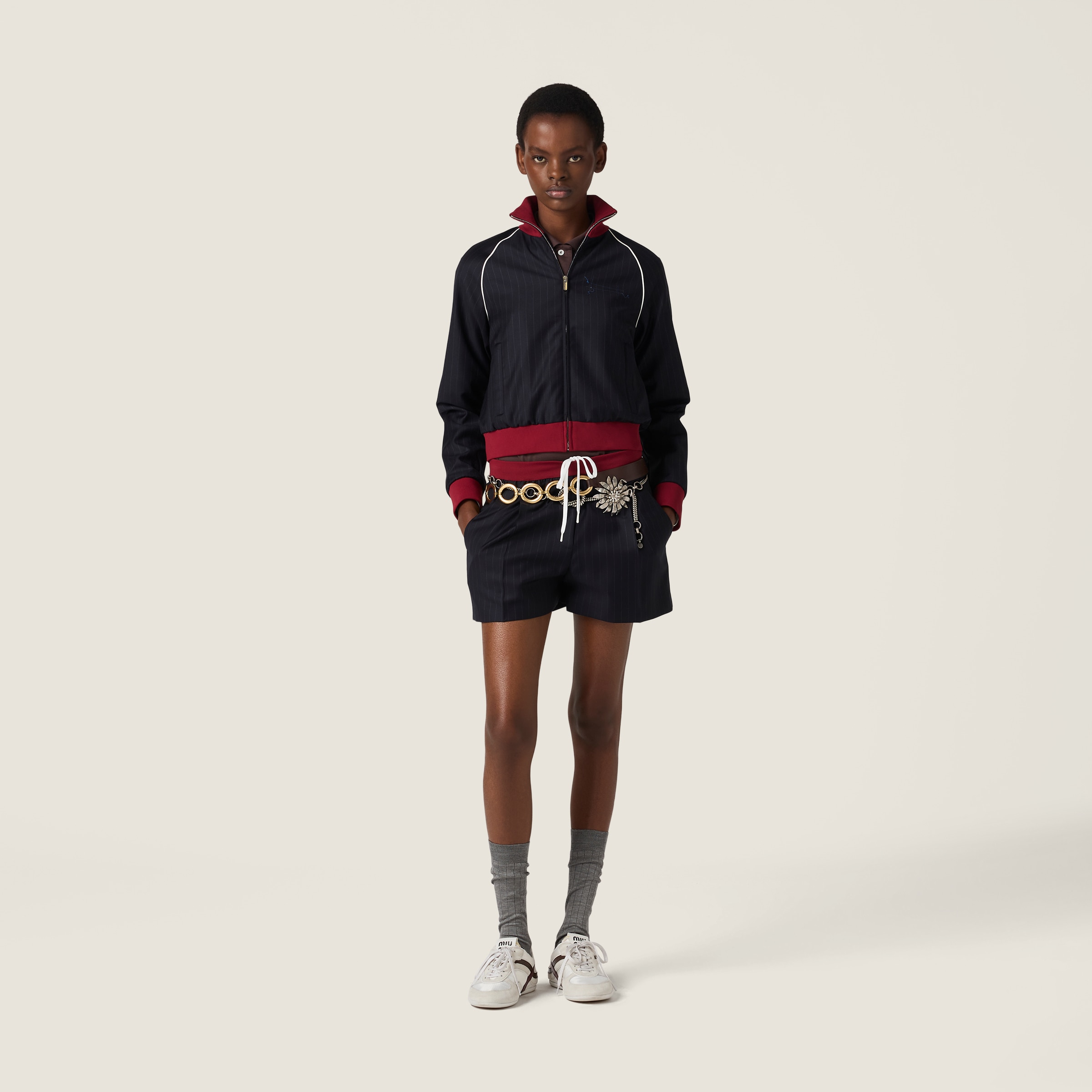 Miu Miu Pinstripe Shorts In Black