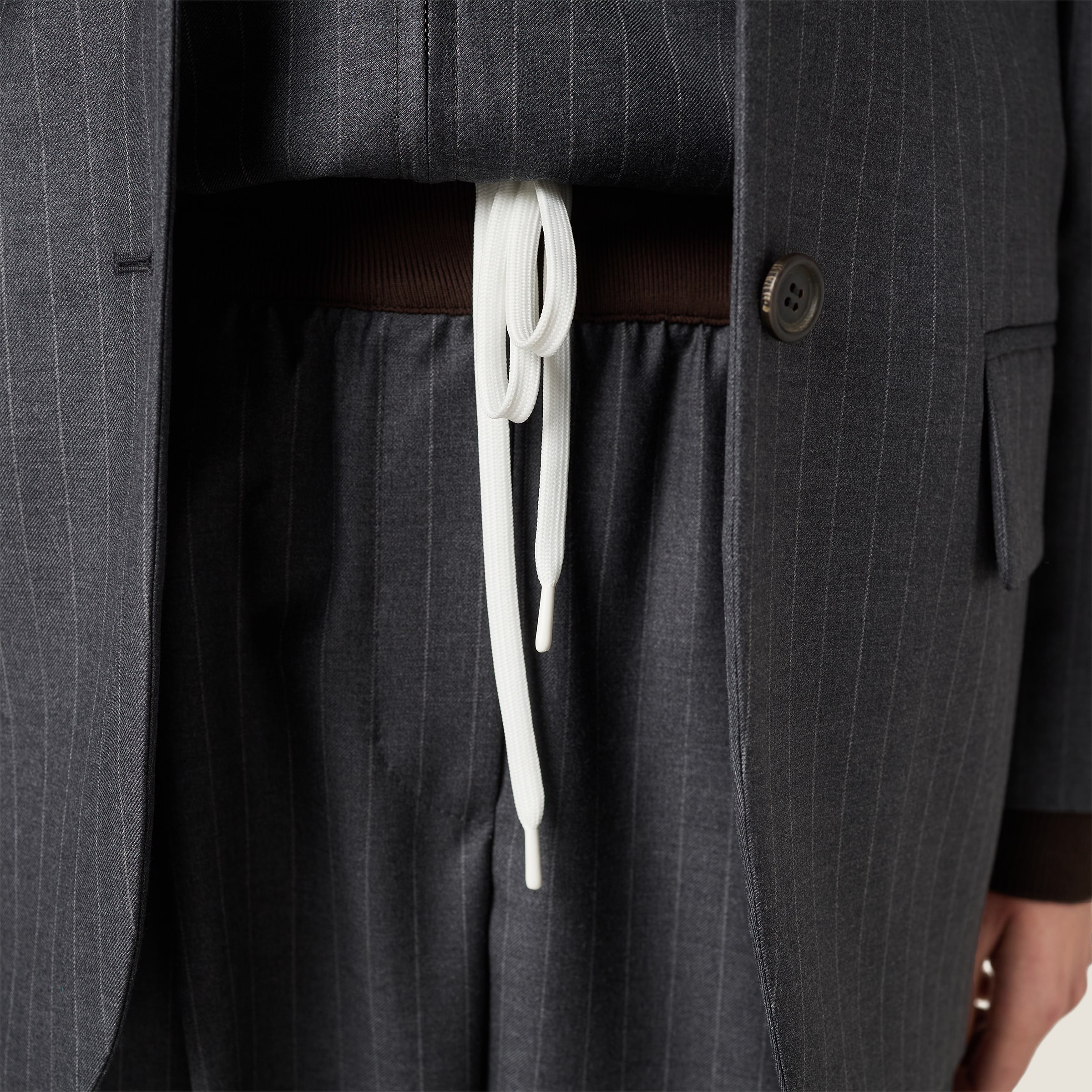 MIUMIU＊関税送料込 Pinstripe pants ボトムス Miu Miu Logo Band Tailored Pant in Ardesia | FWRD