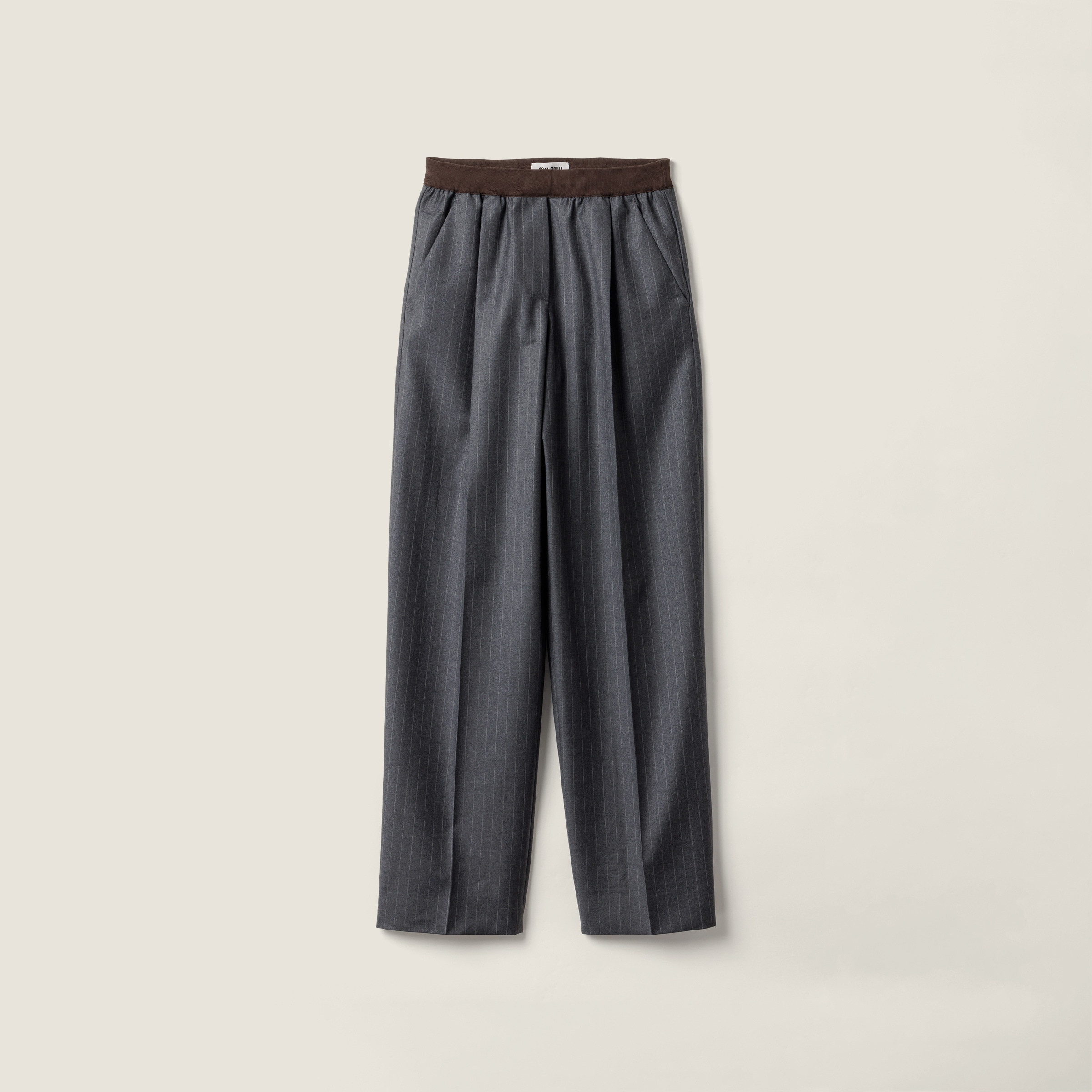 Slate Gray Pinstripe Pants | Miu Miu
