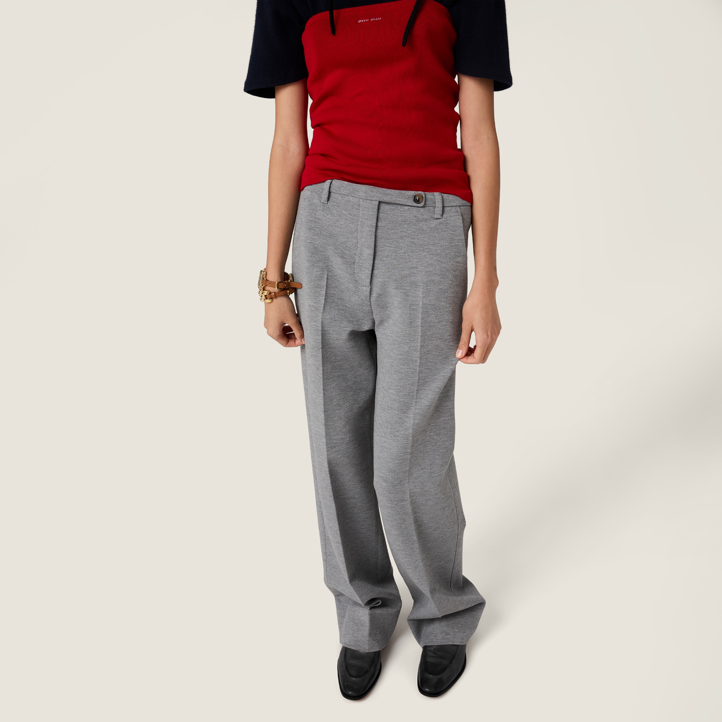 グレー ファブリック ステッチ ニット パンツ | Miu Miu