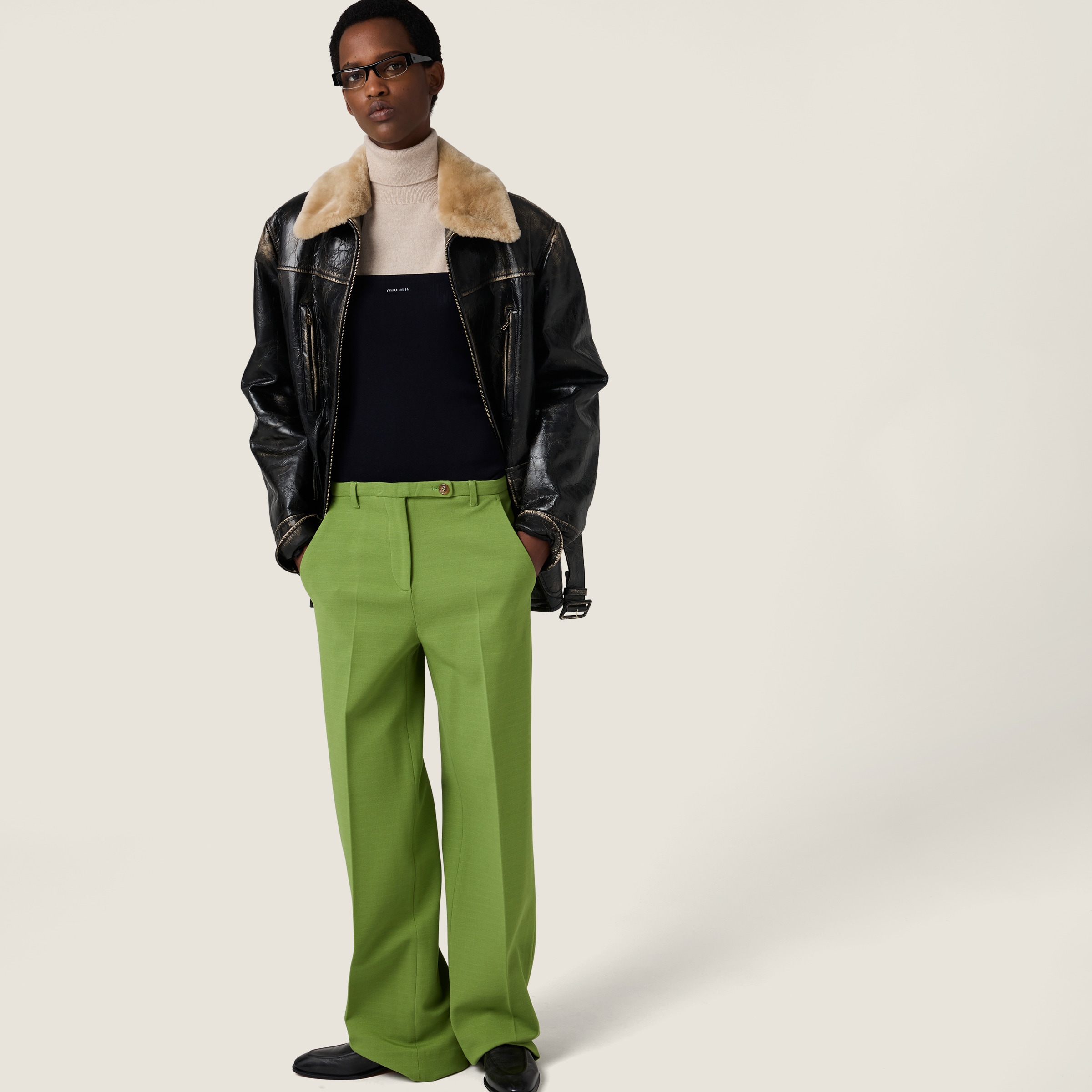 Miu Miu Straight-leg Tailored Pants In Green