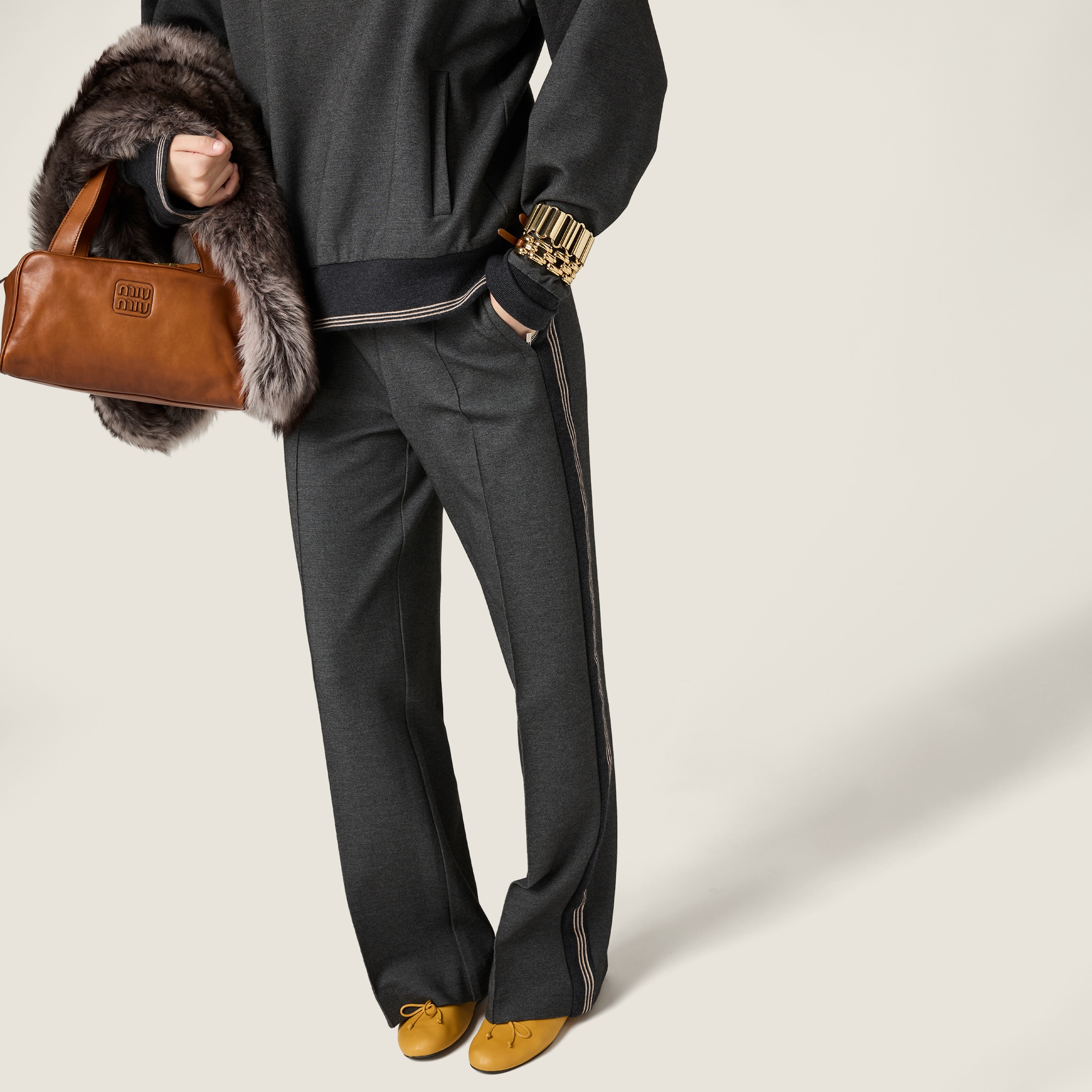 Miu Miu Knit Trousers With Side Stripe Detail In Black