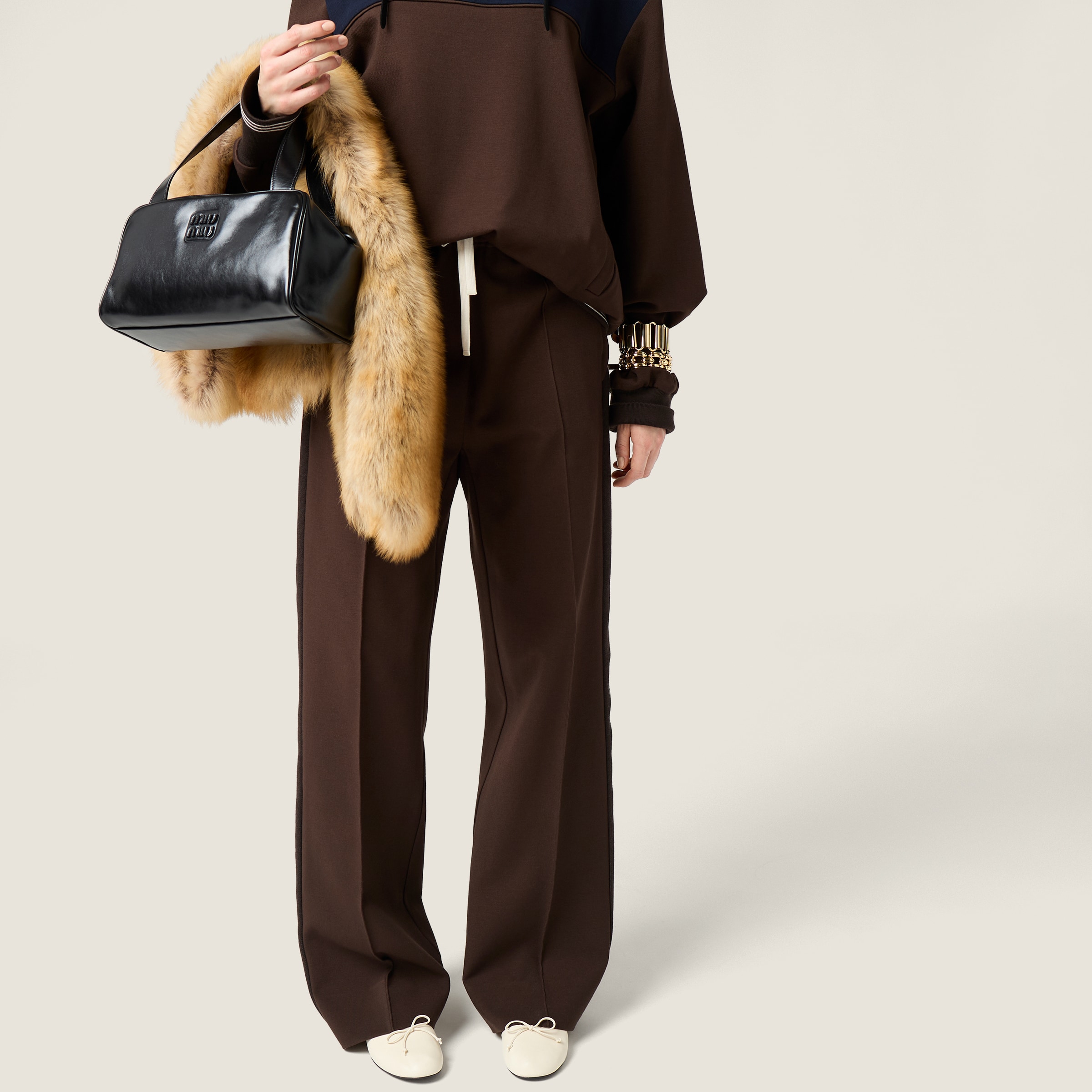 Miu Miu Fabric Stitch Knit Pants In Brown