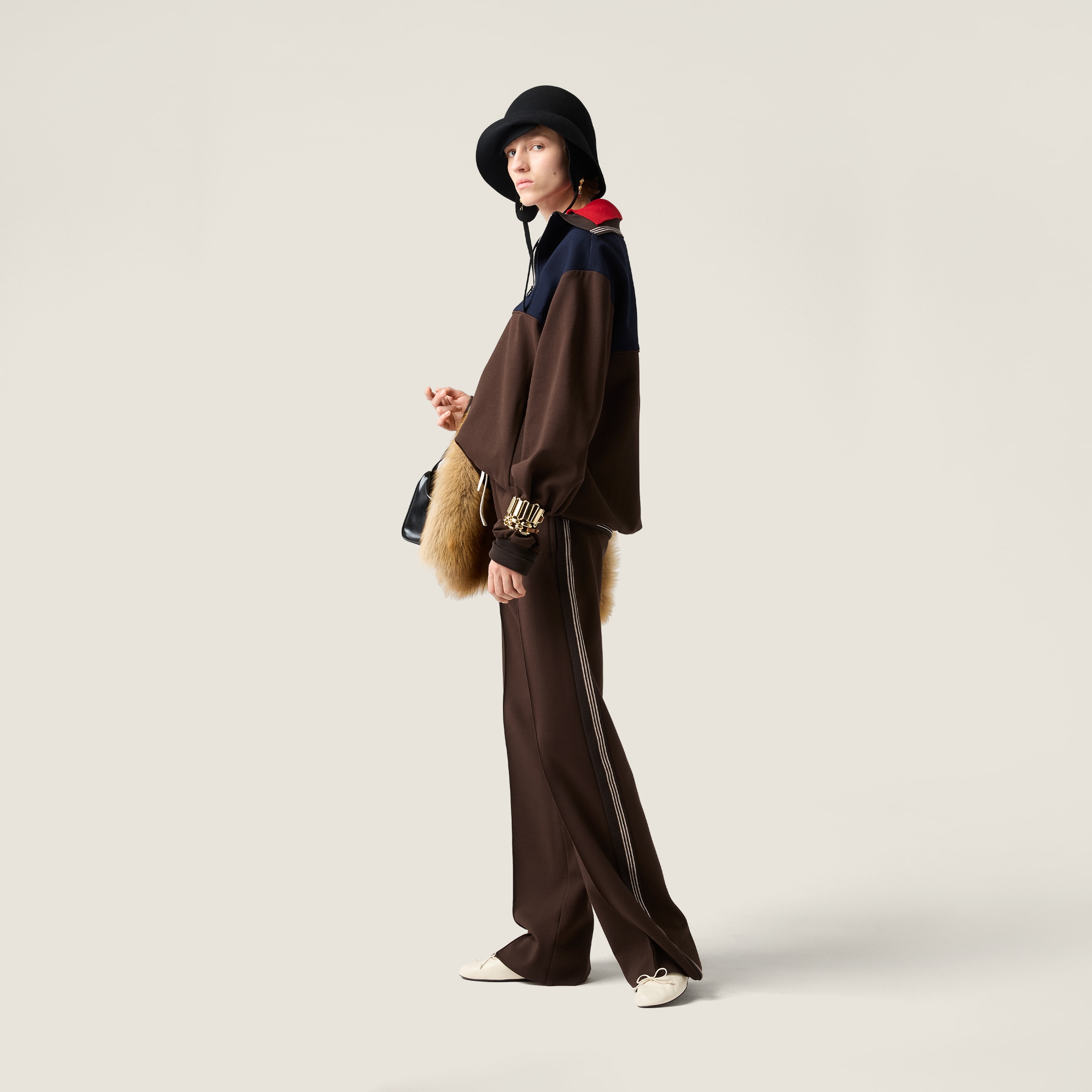 Miu Miu Fabric Stitch Knit Pants In Brown