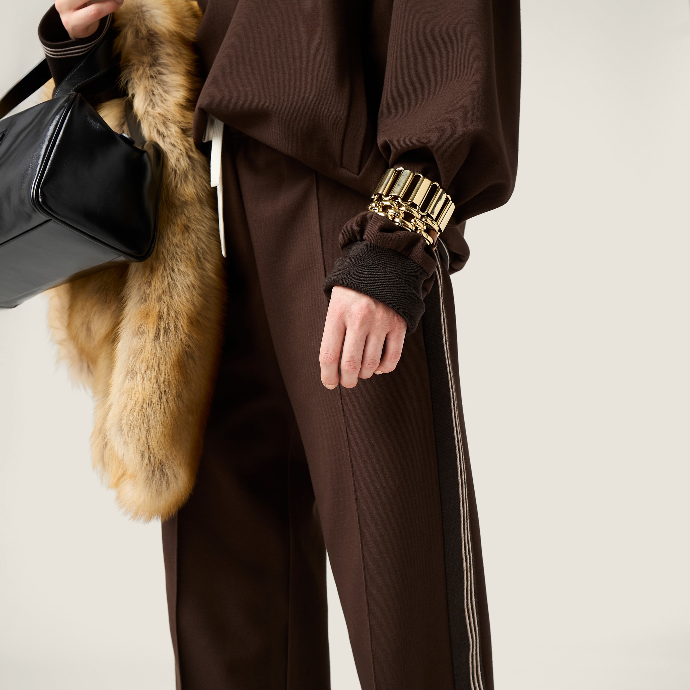 25AW miumiu ファブリック ステッチ ニット パンツ ダークブラウン ファブリック ステッチ ニット パンツ | Miu Miu