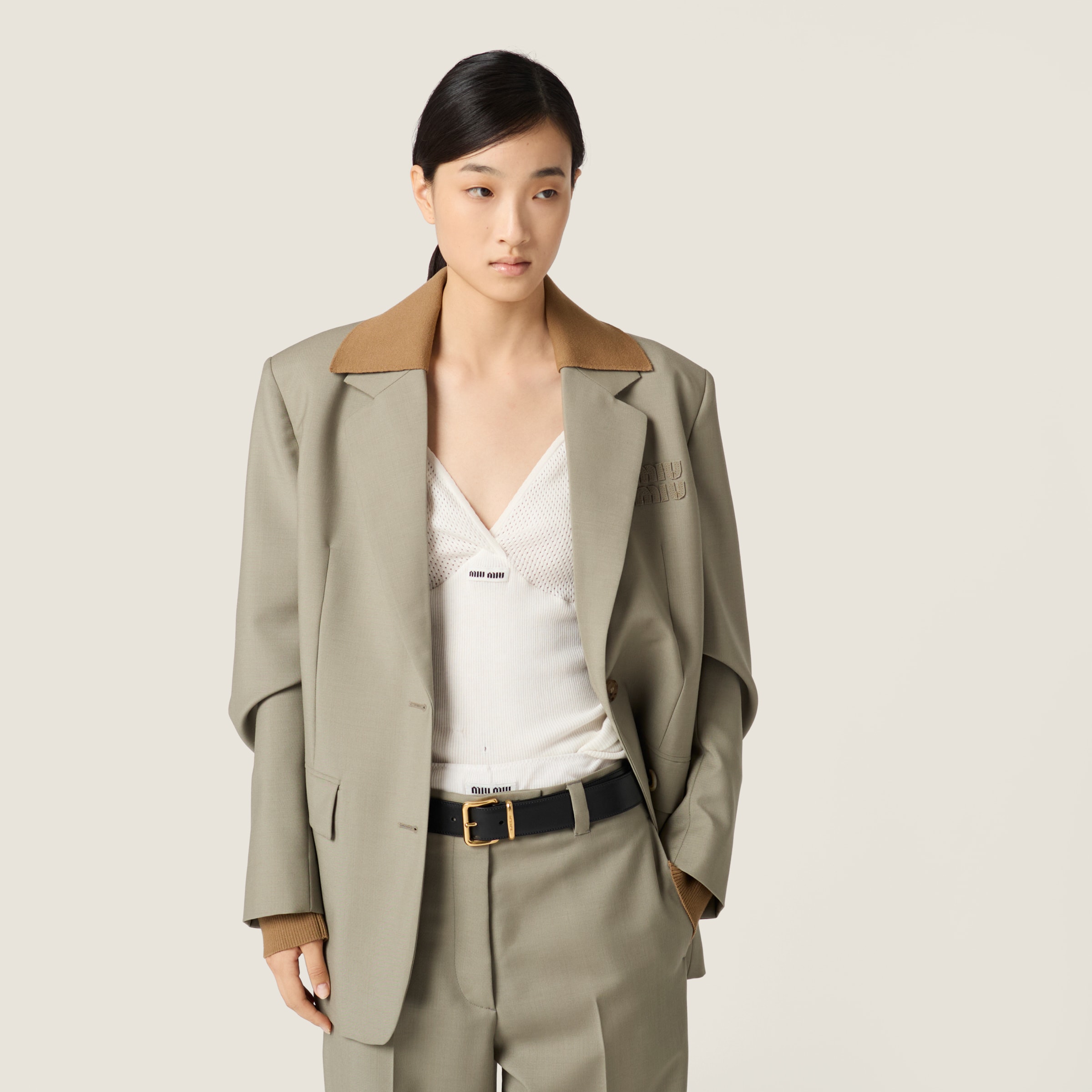 ベージュ キッドモヘヤ パンツ | Miu Miu