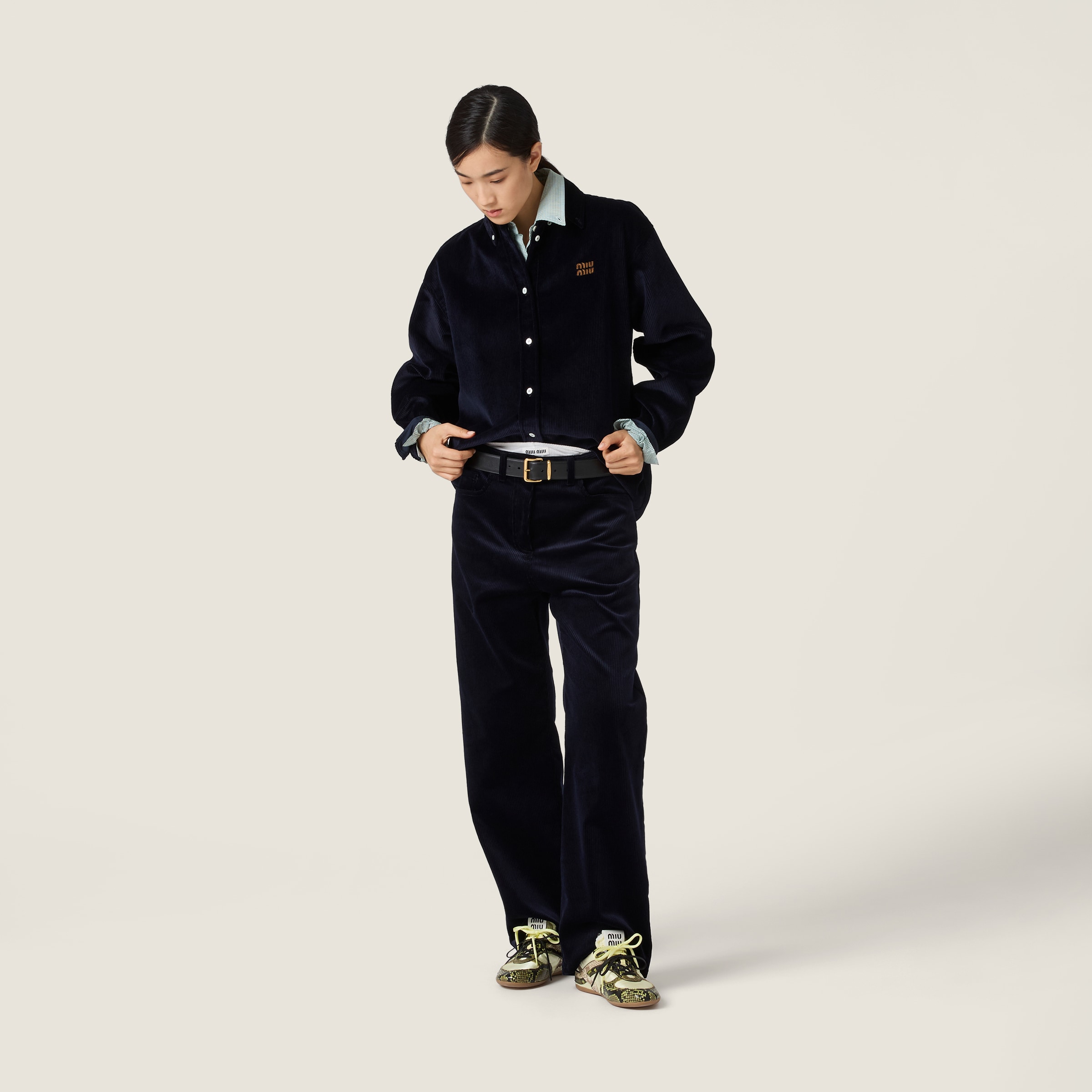 Navy Corduroy Pants | Miu Miu - United States