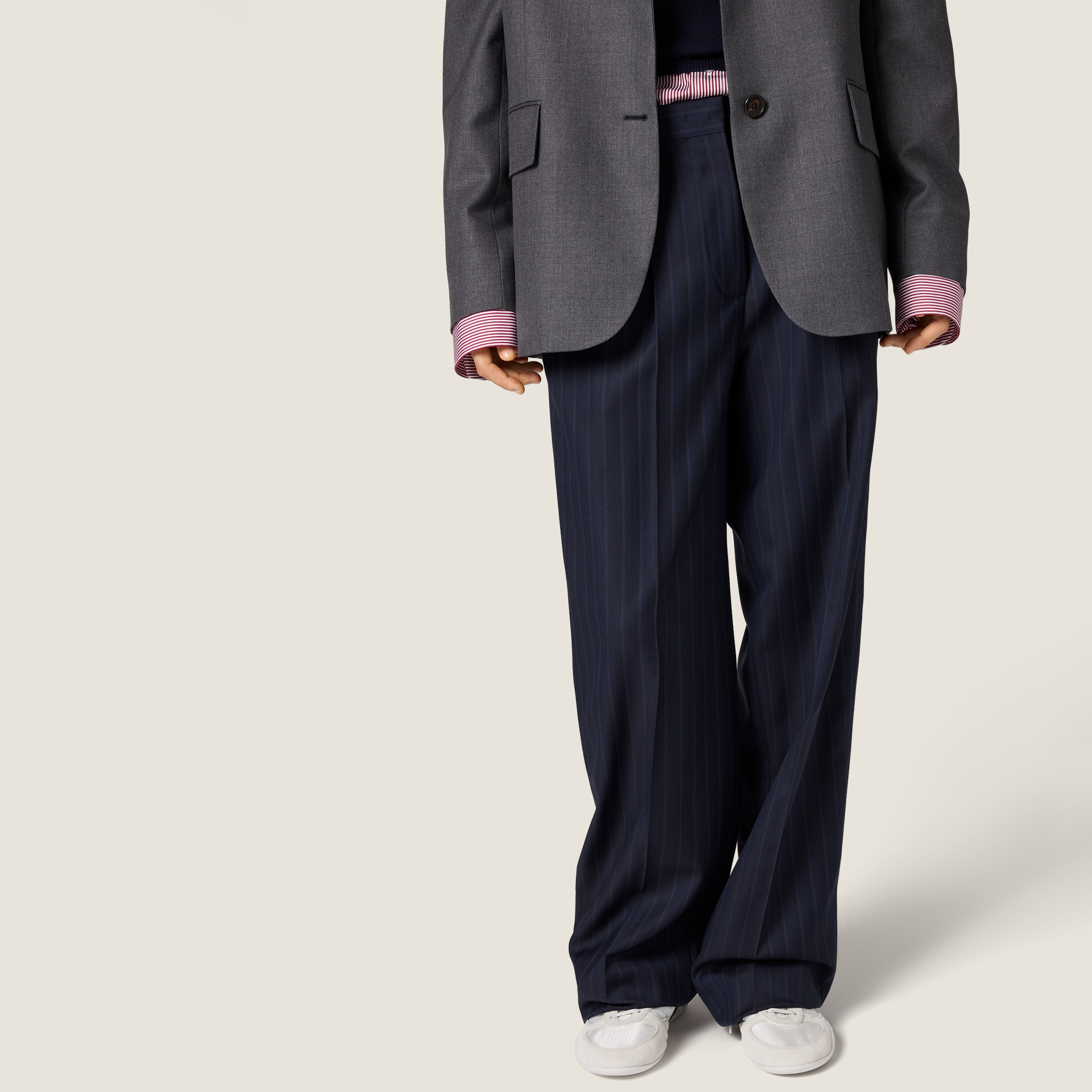 Navy Pinstriped Pants | Miu Miu