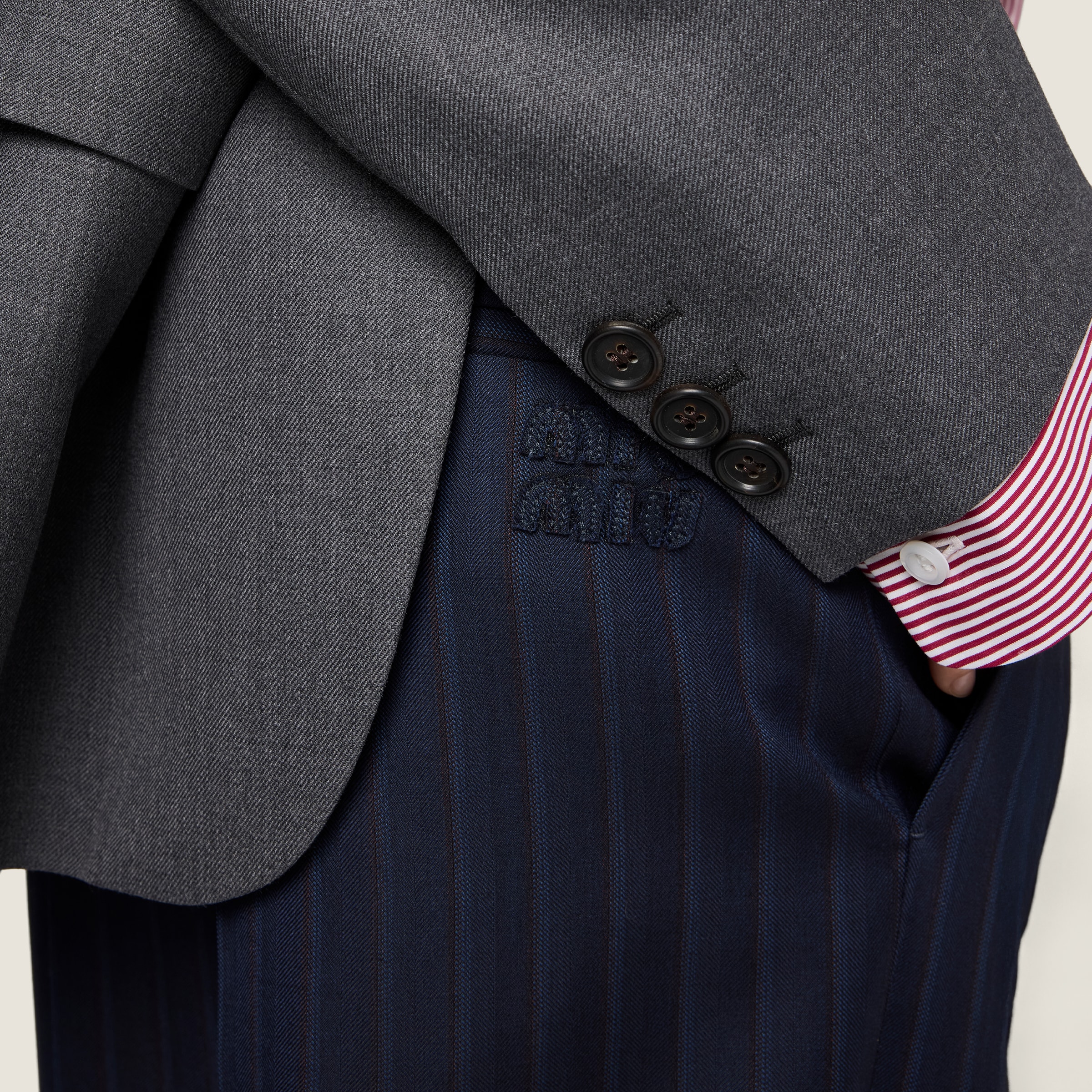 Navy Pinstriped Pants | Miu Miu