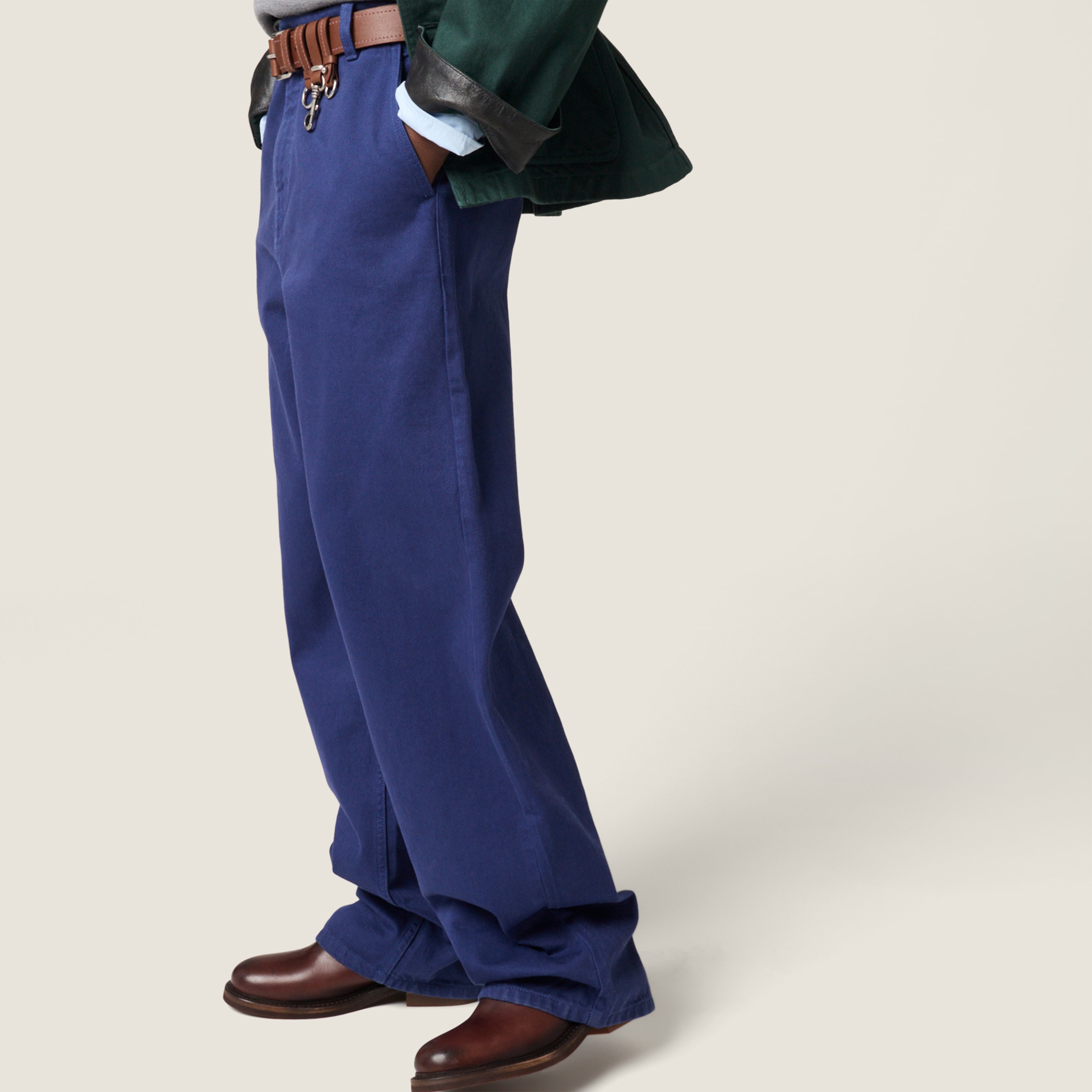 インクブルー ガーメントダイ ギャバジン パンツ | Miu Miu