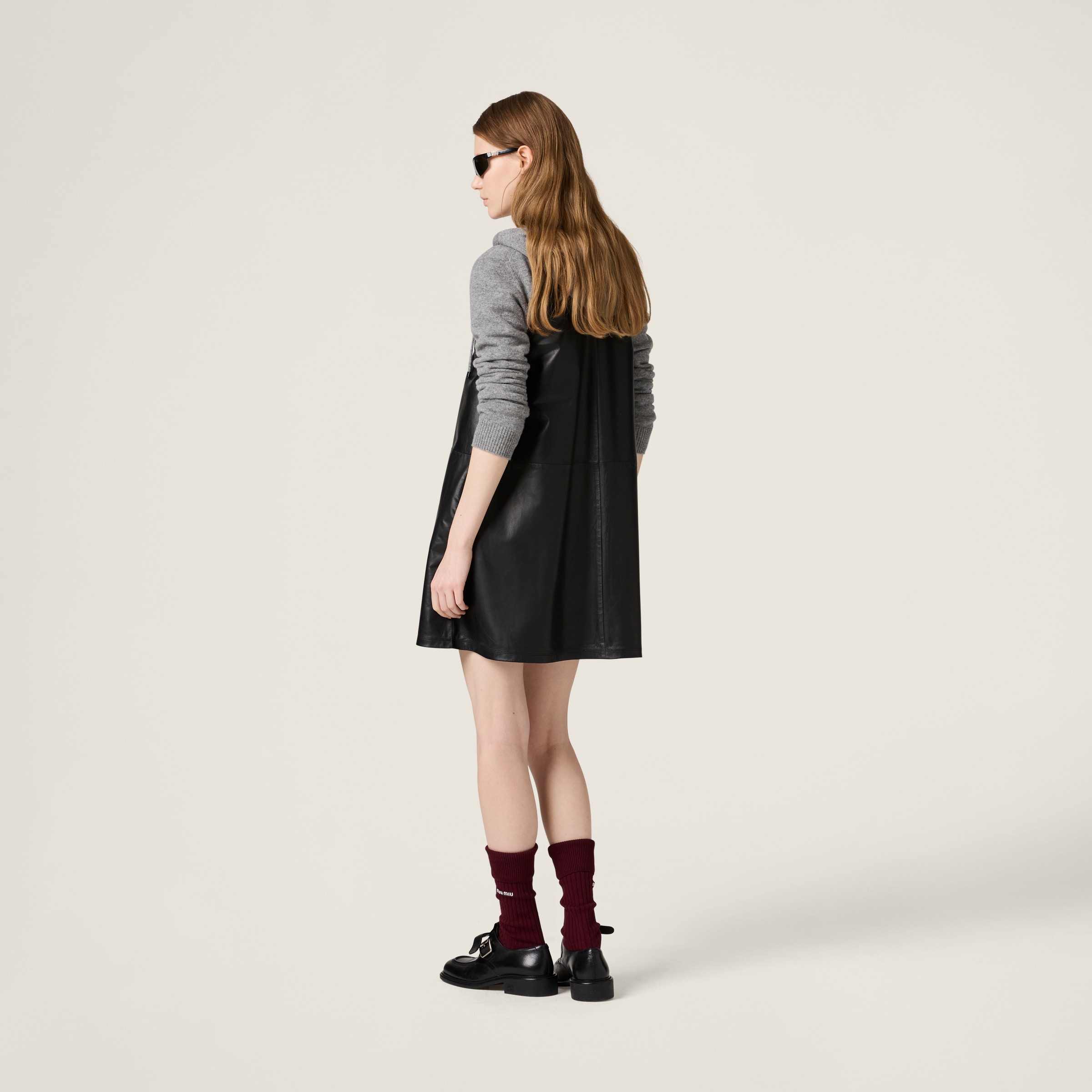 Miu Miu Nappa Leather Mini-dress In Black