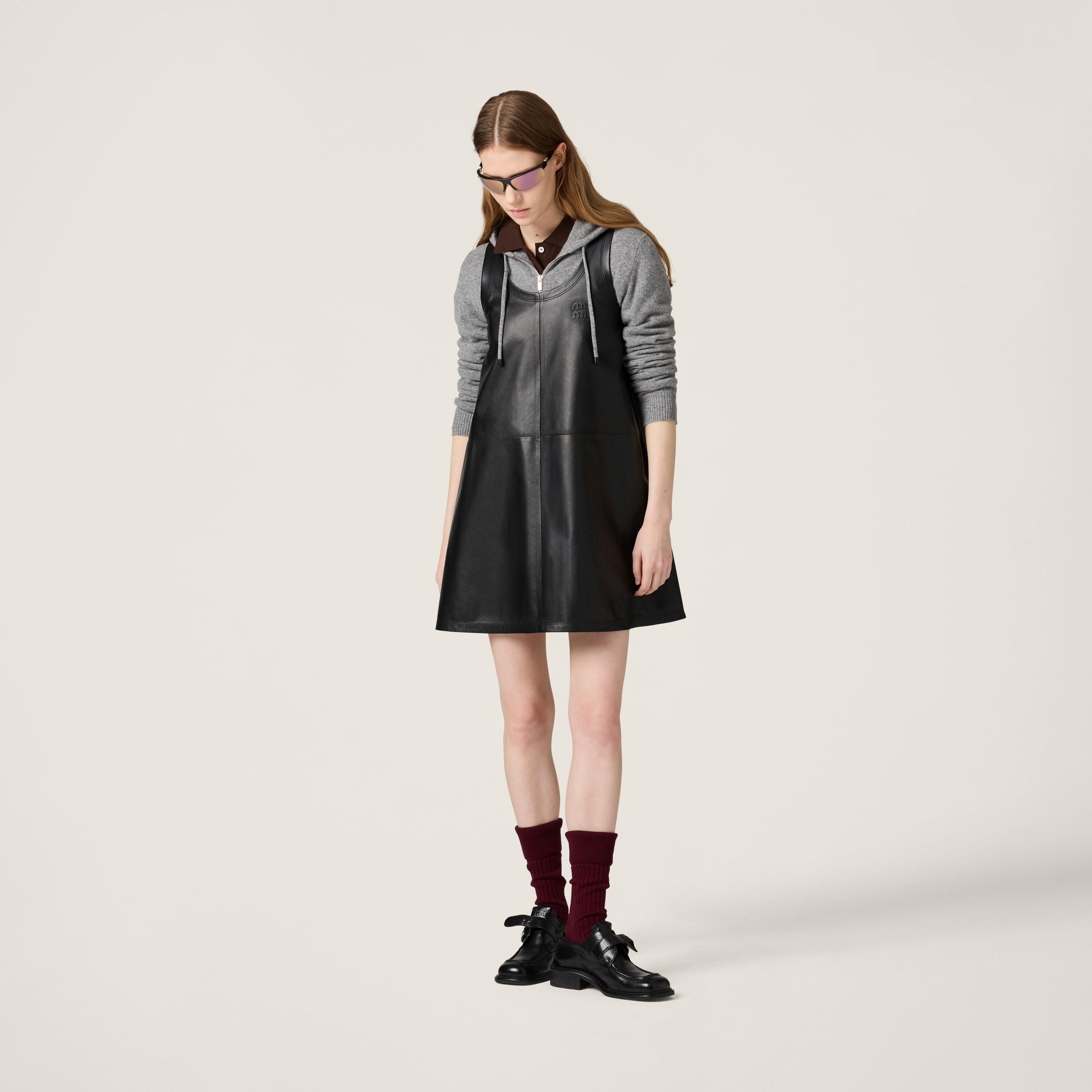 Miu Miu Nappa Leather Mini-dress In Black