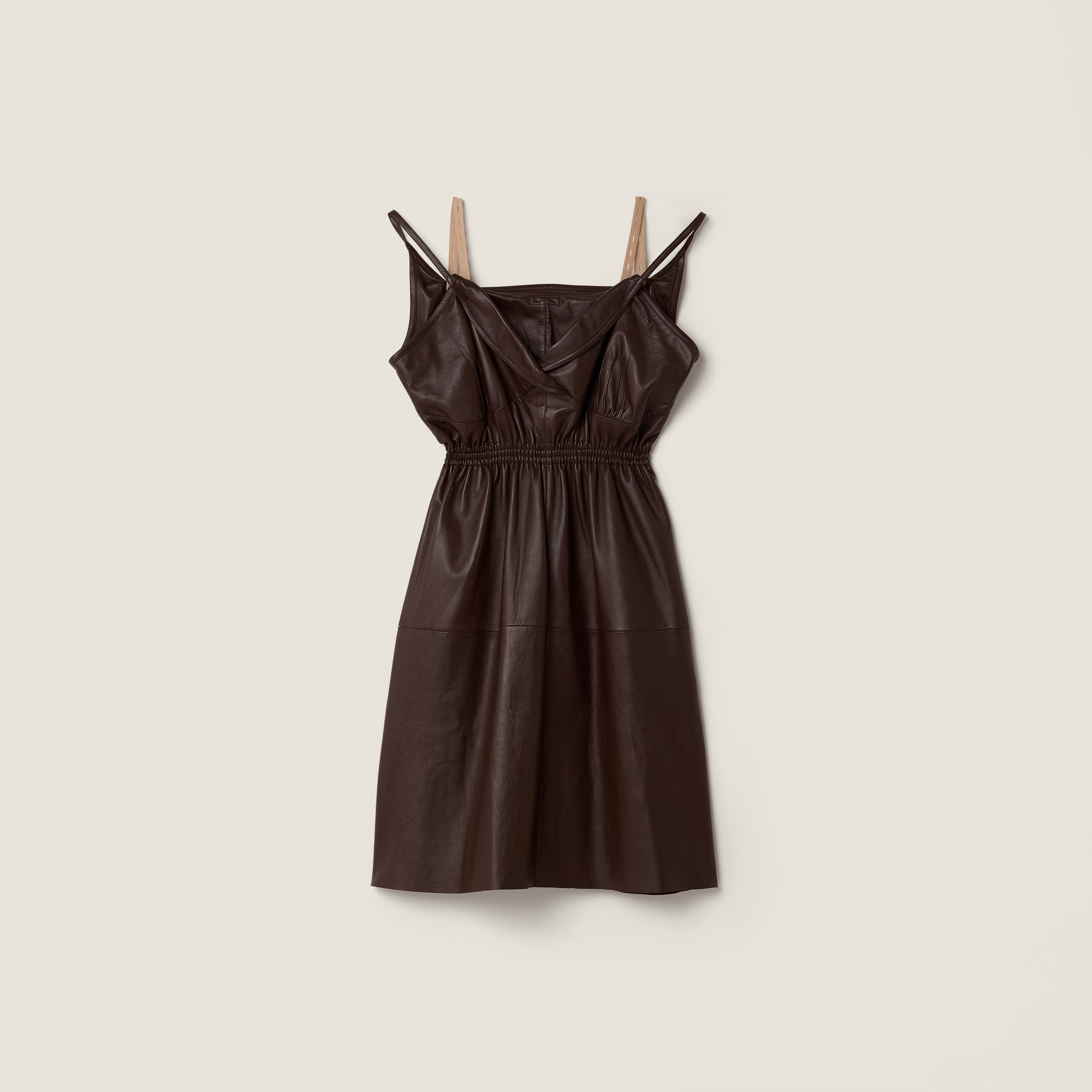Miu Miu Nappa Leather Dress In Brown