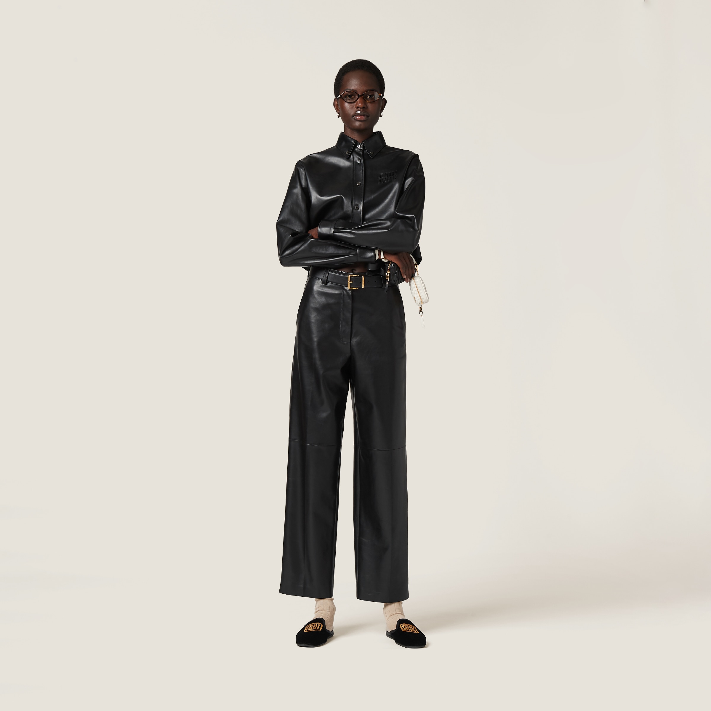 ブラック プロンジェ ナッパ レザー シャツ | Miu Miu