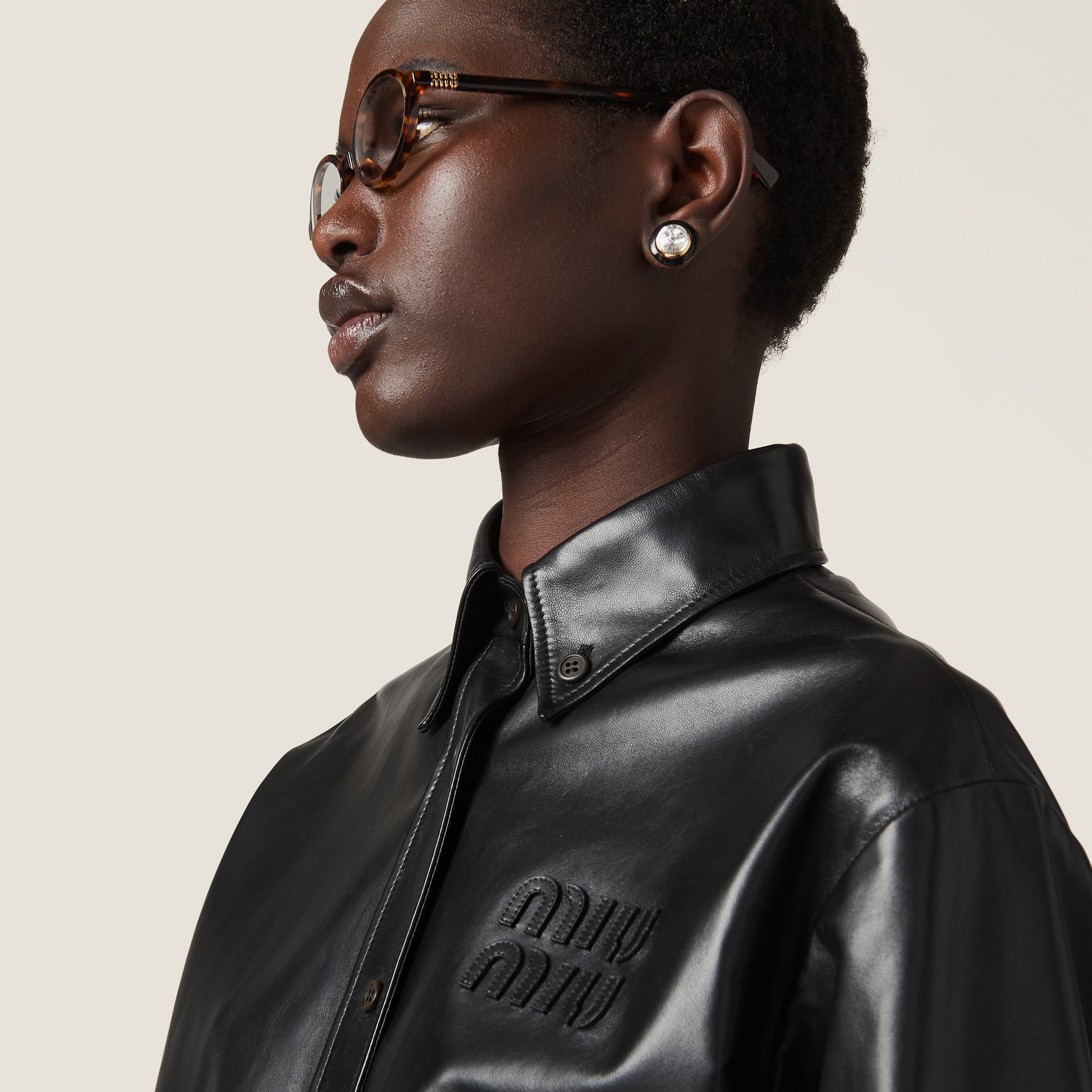 Black Nappa Leather Shirt | Miu Miu