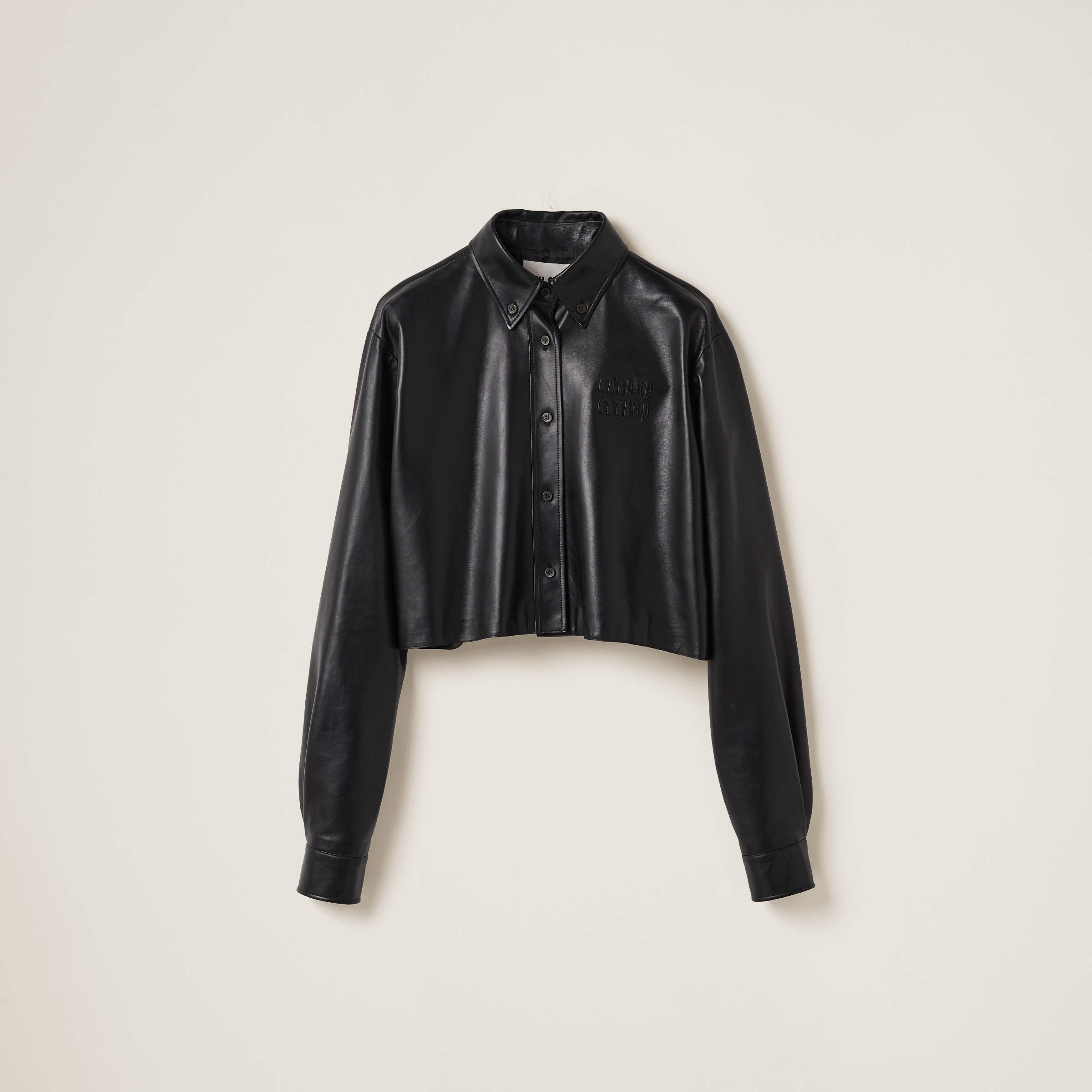 ミュウ　黒レザーシャツ Black Nappa Leather Shirt | Miu Miu