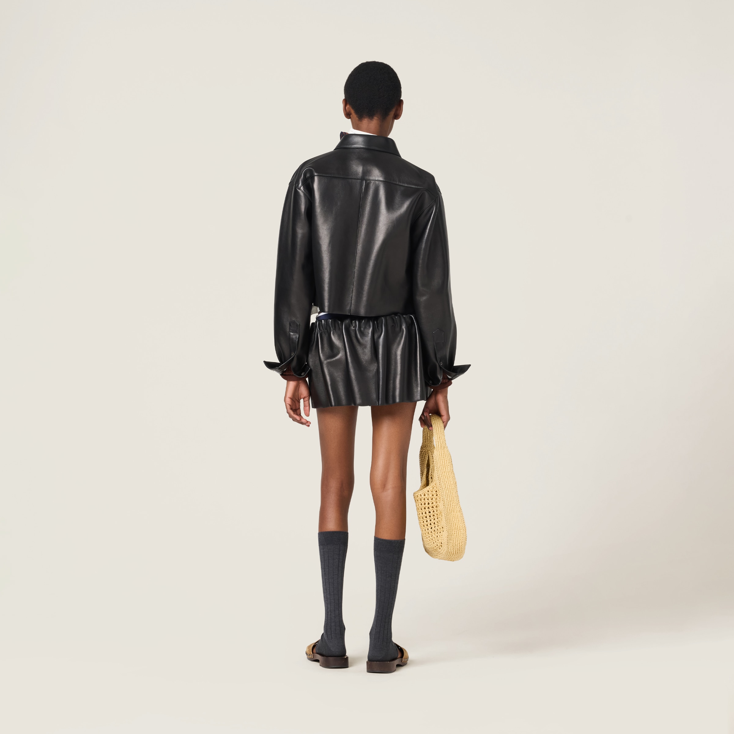 Miu Miu Leather Crop Jacket In Black