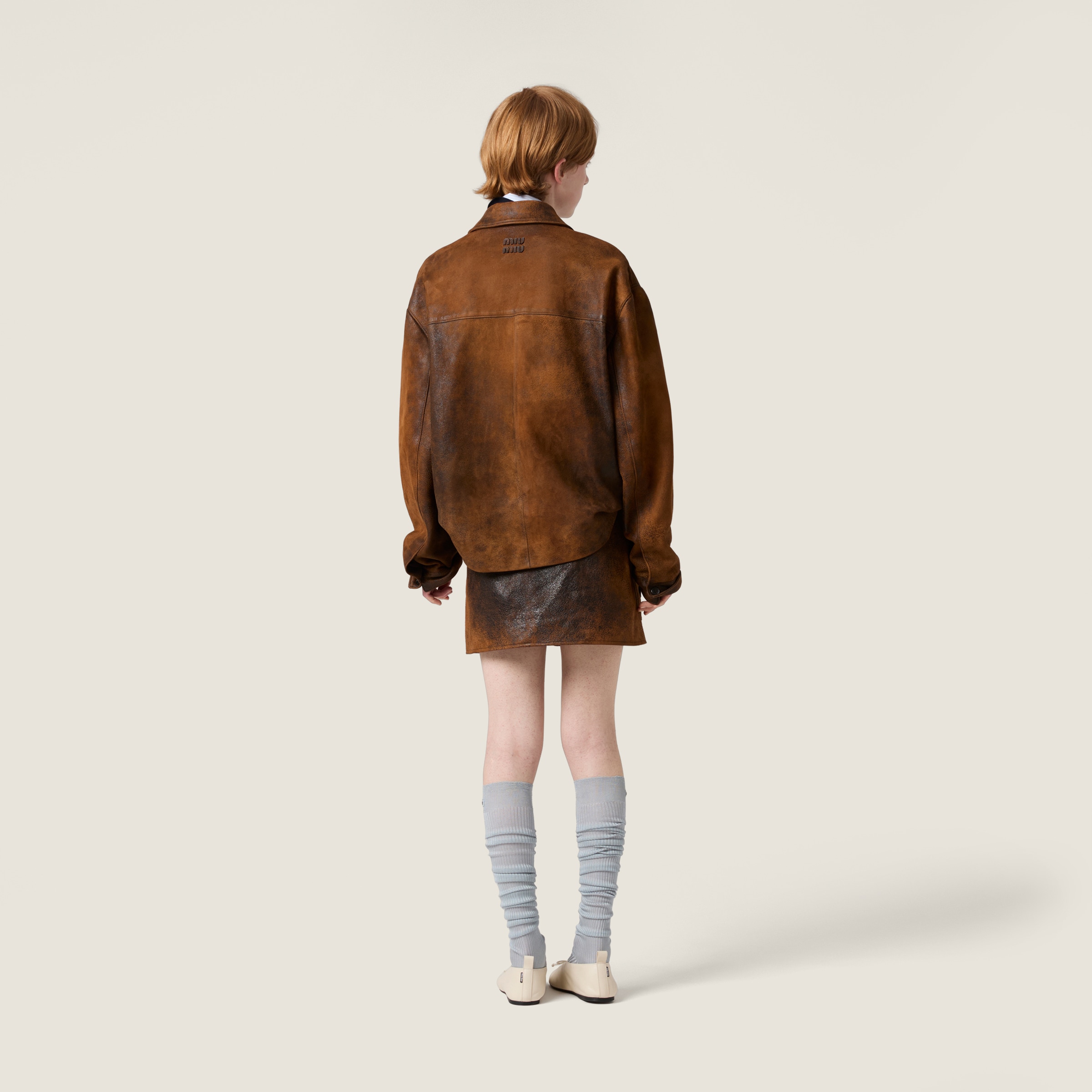 Miu Miu Waxed Suede Leather Jacket In Brown
