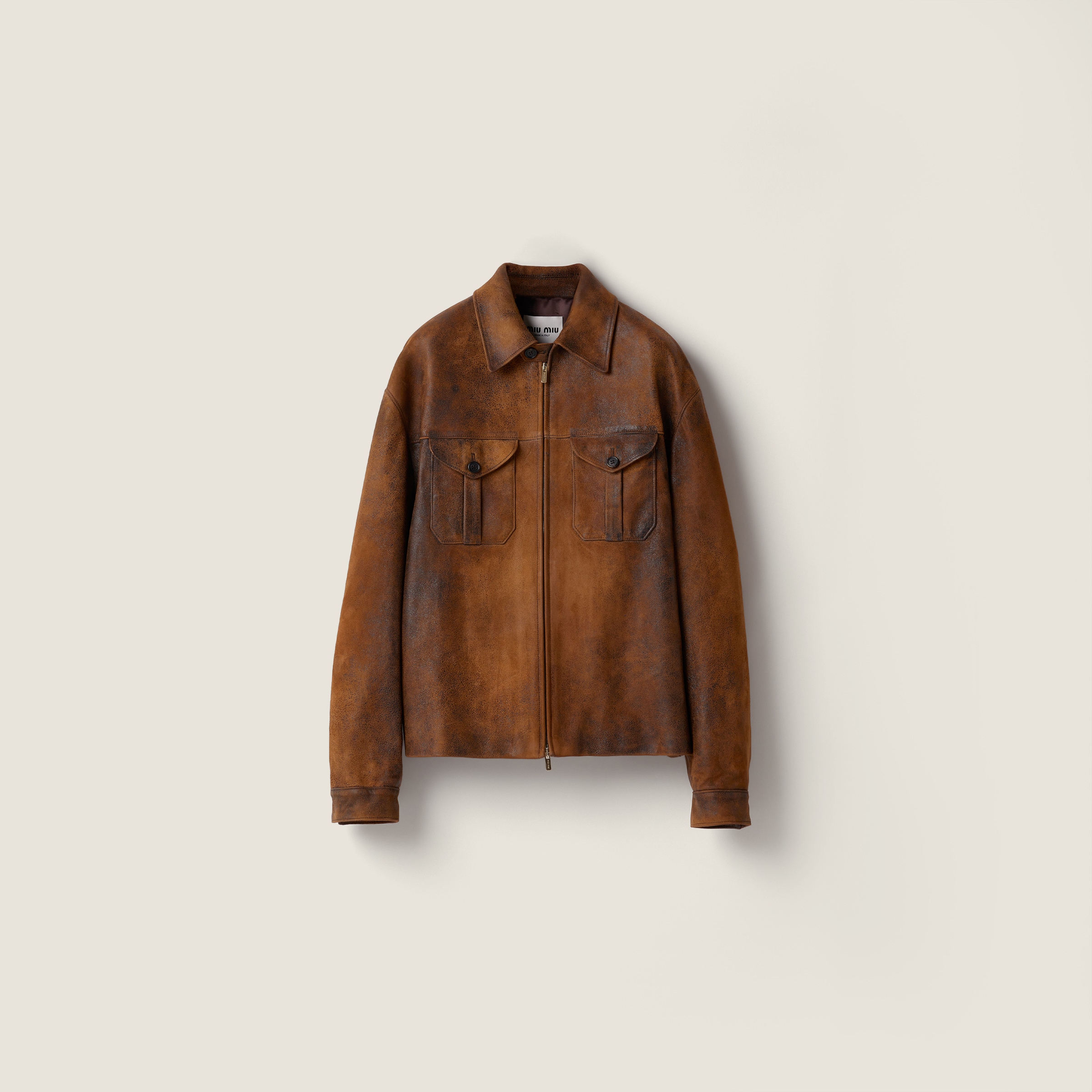 Miu Miu Waxed Suede Leather Jacket In Brown