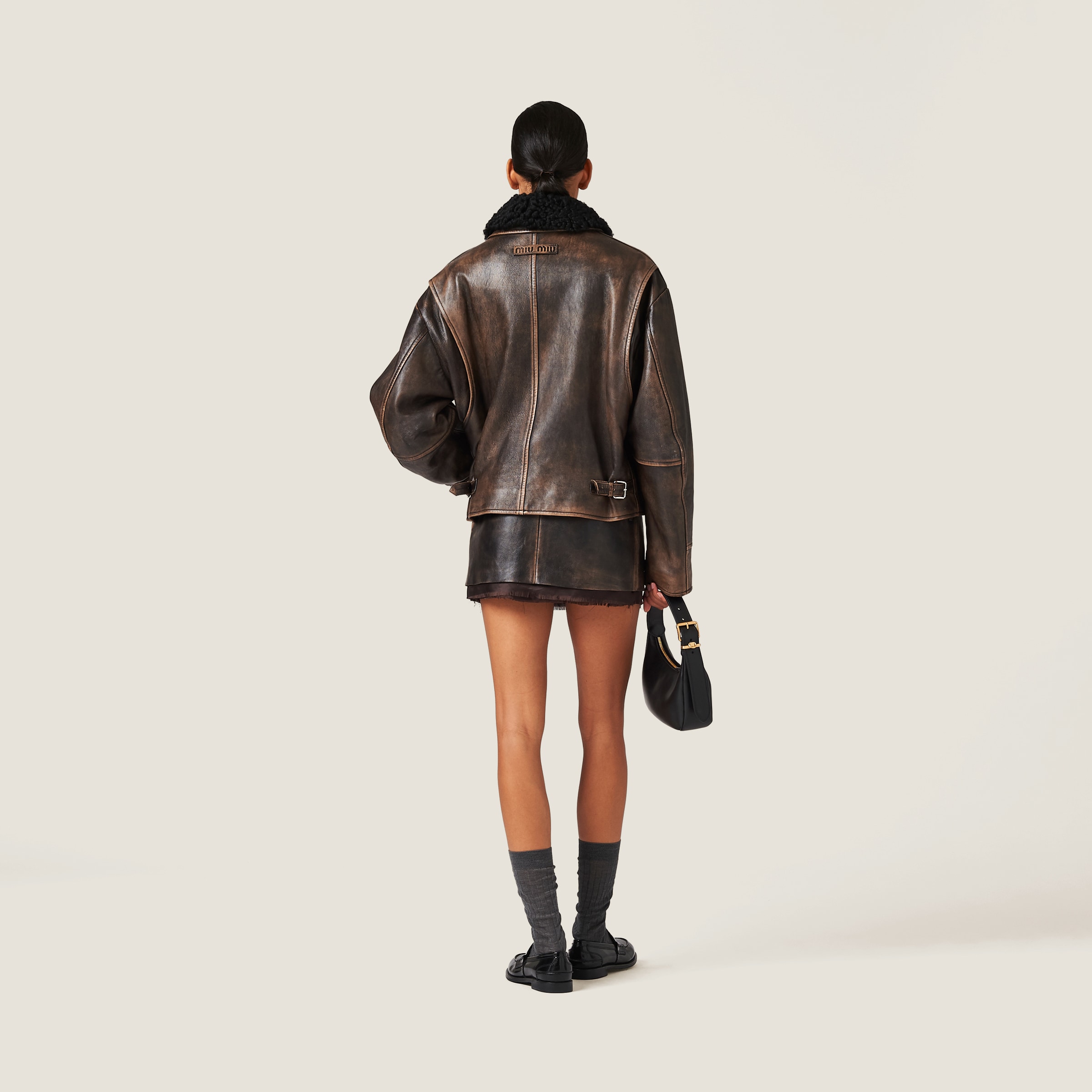 Sand coffee Nappa Leather Skirt Miu Miu
