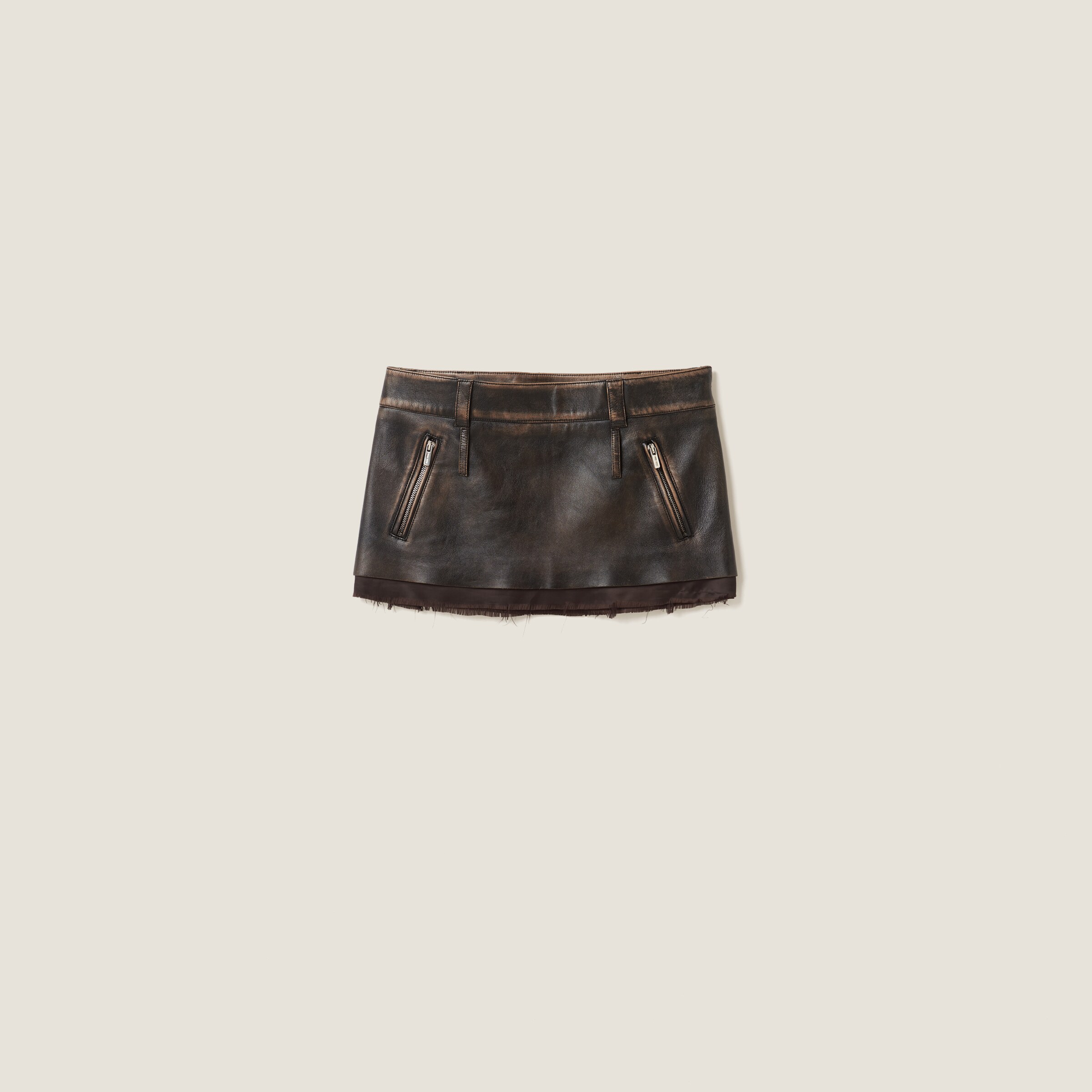 Miu Miu Nappa Leather Skirt In Sand/coffee