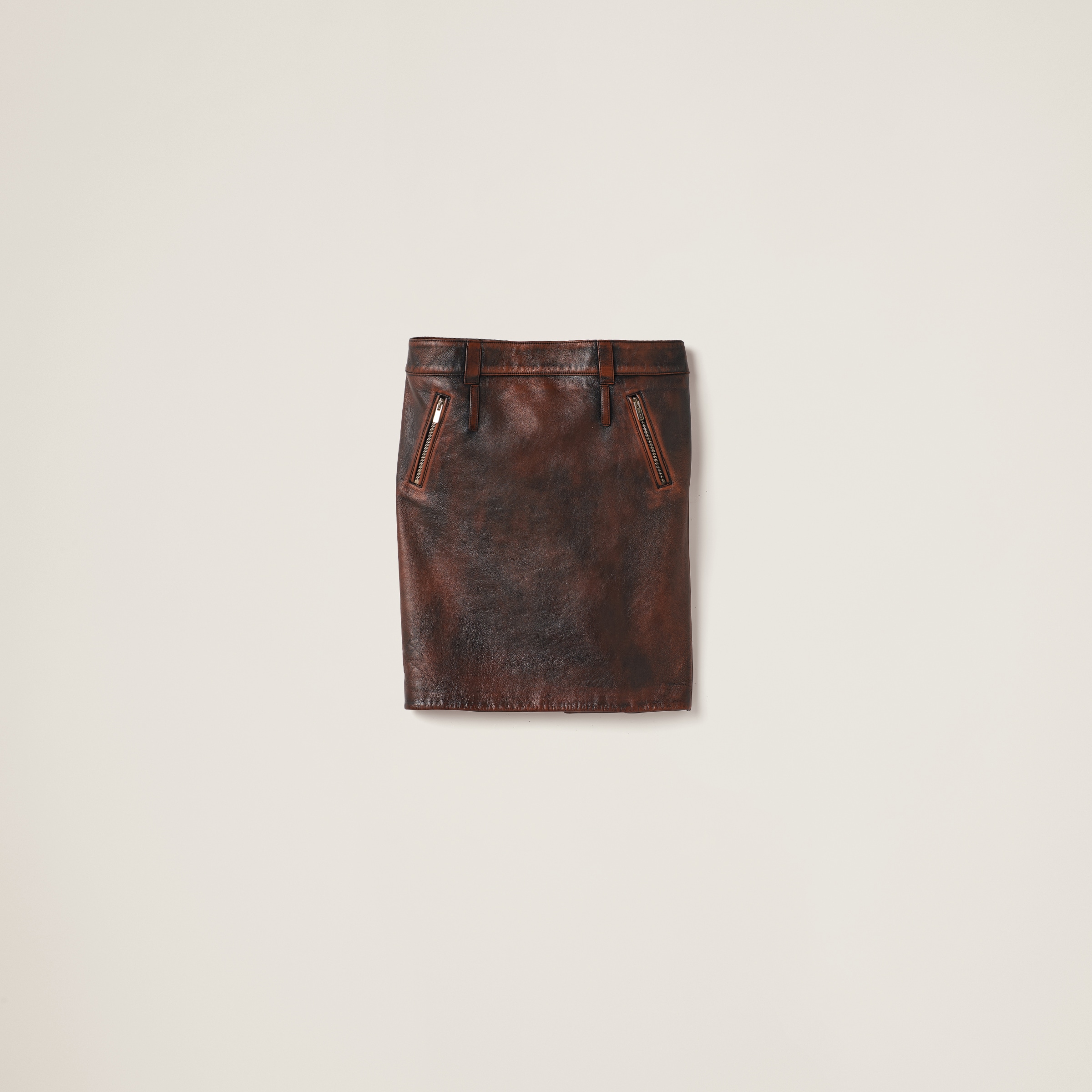 Miu Miu Nappa Leather Skirt In Cognac/black