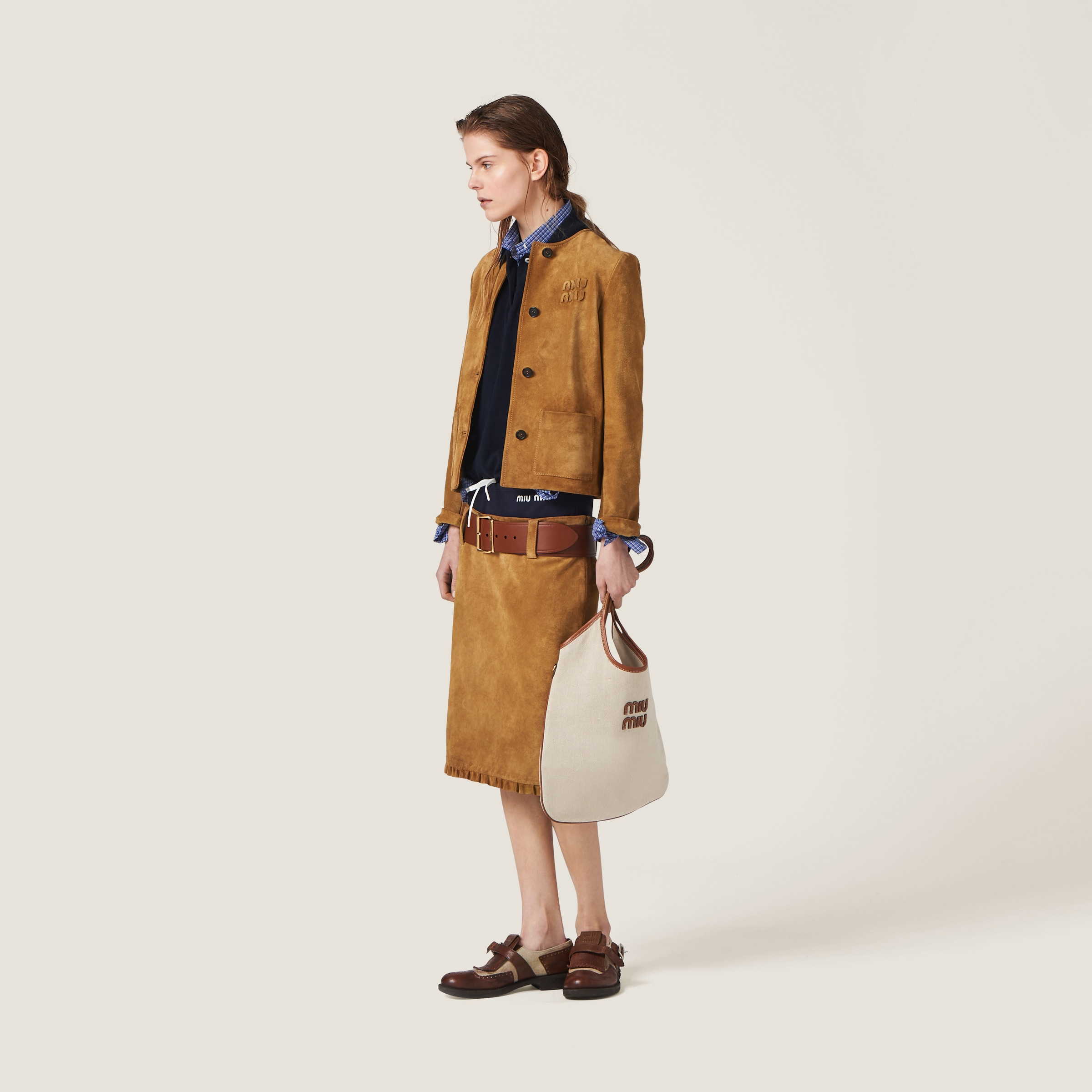 Miu Miu Suede Skirt In Dove Gray